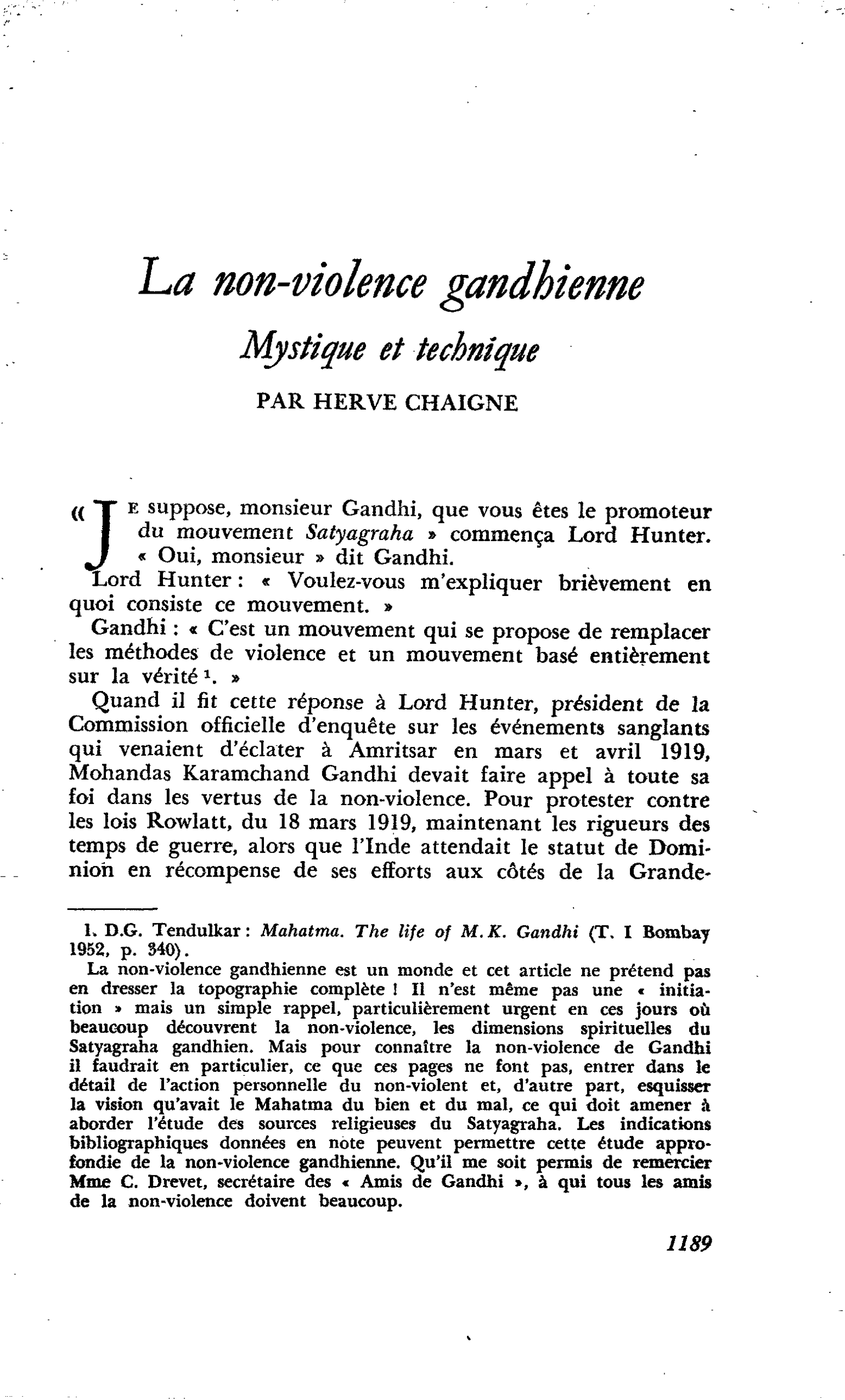 La non-violence gandhienne Mystique et technique