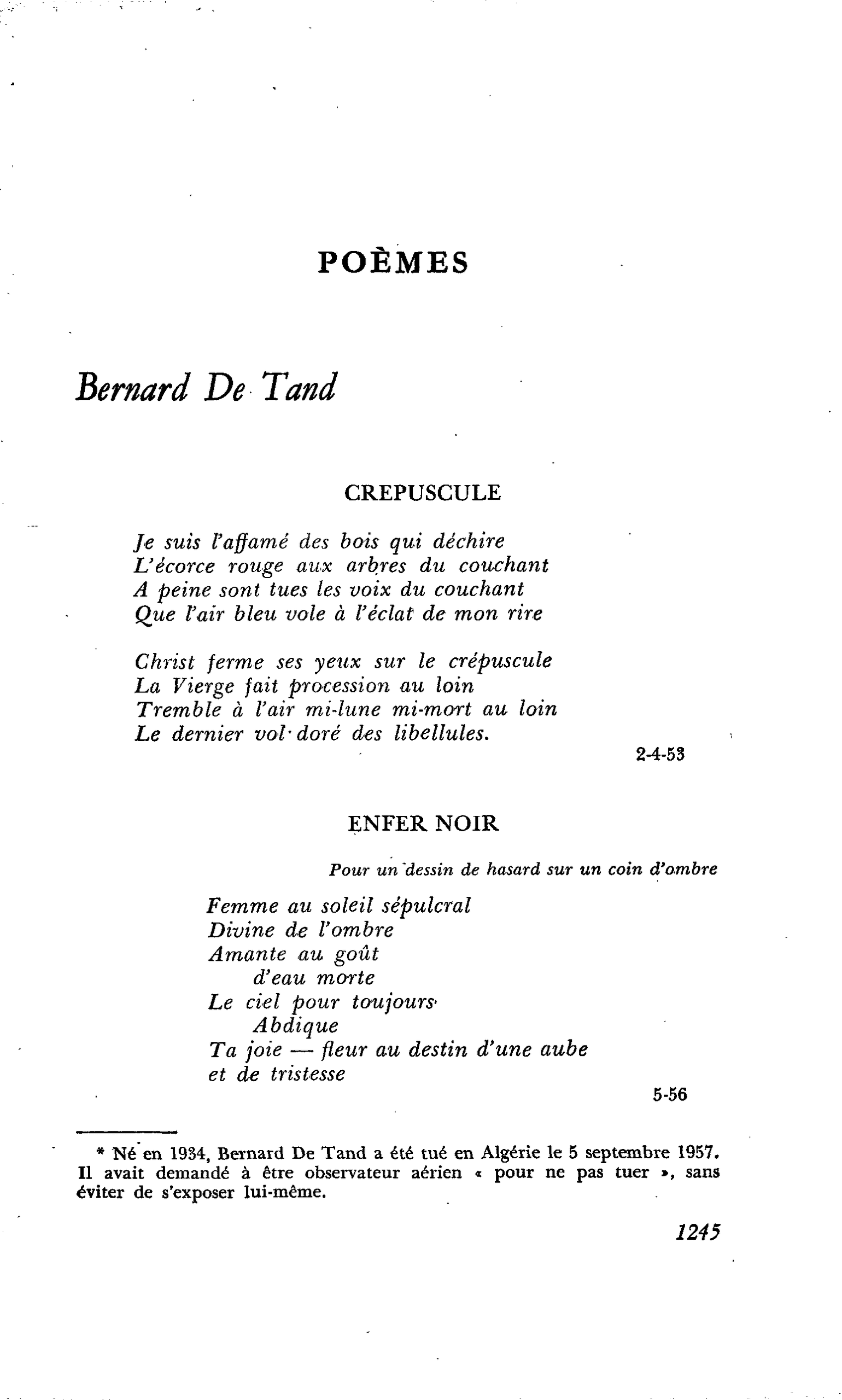 POÈMES : Bernard De Tand