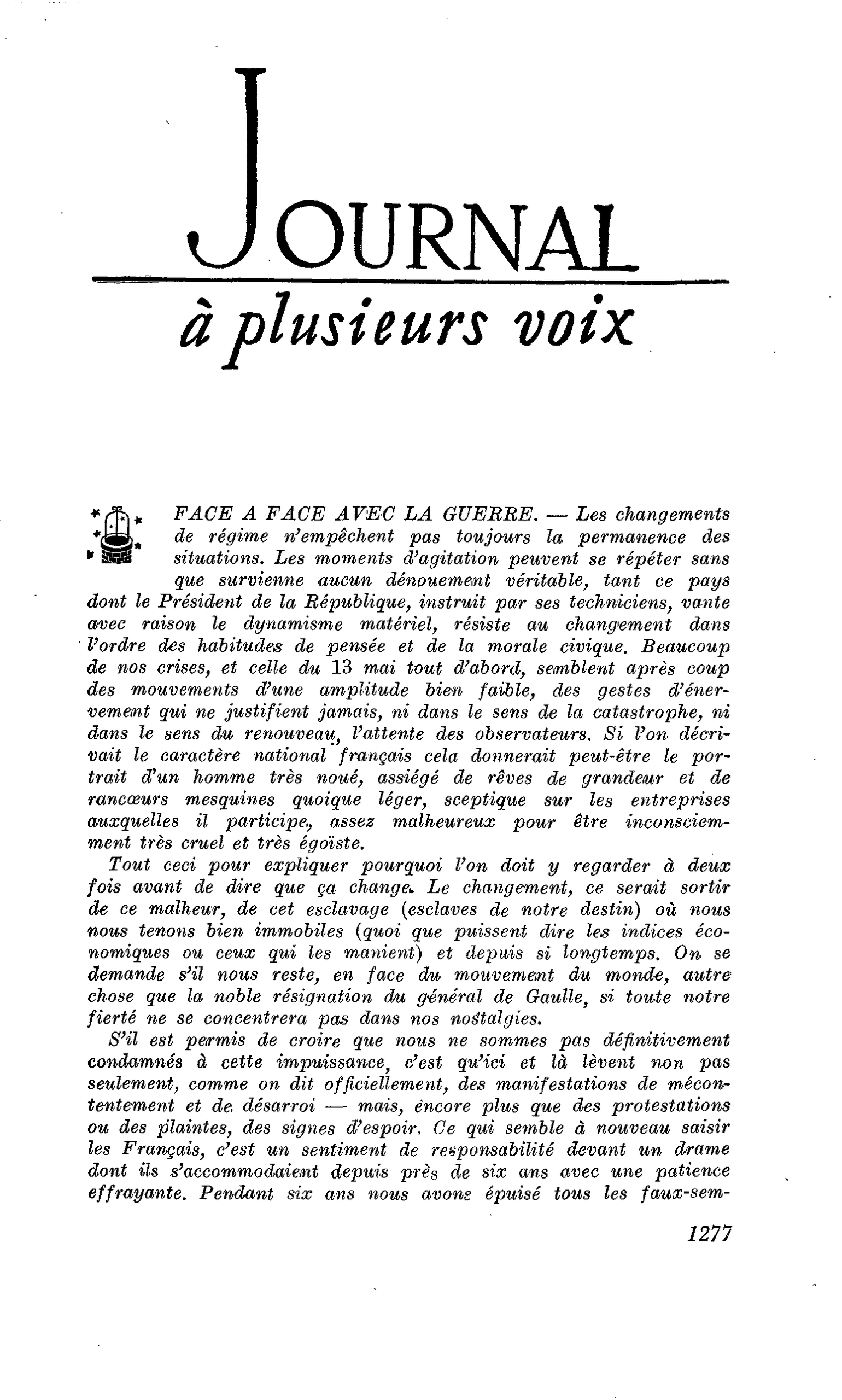 FACE A FACE AVEC LA GUERRE
