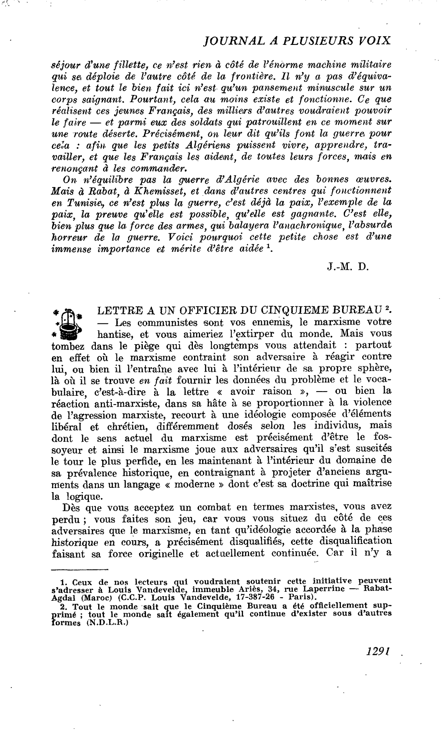 Lettre à un officier du cinquième bureau