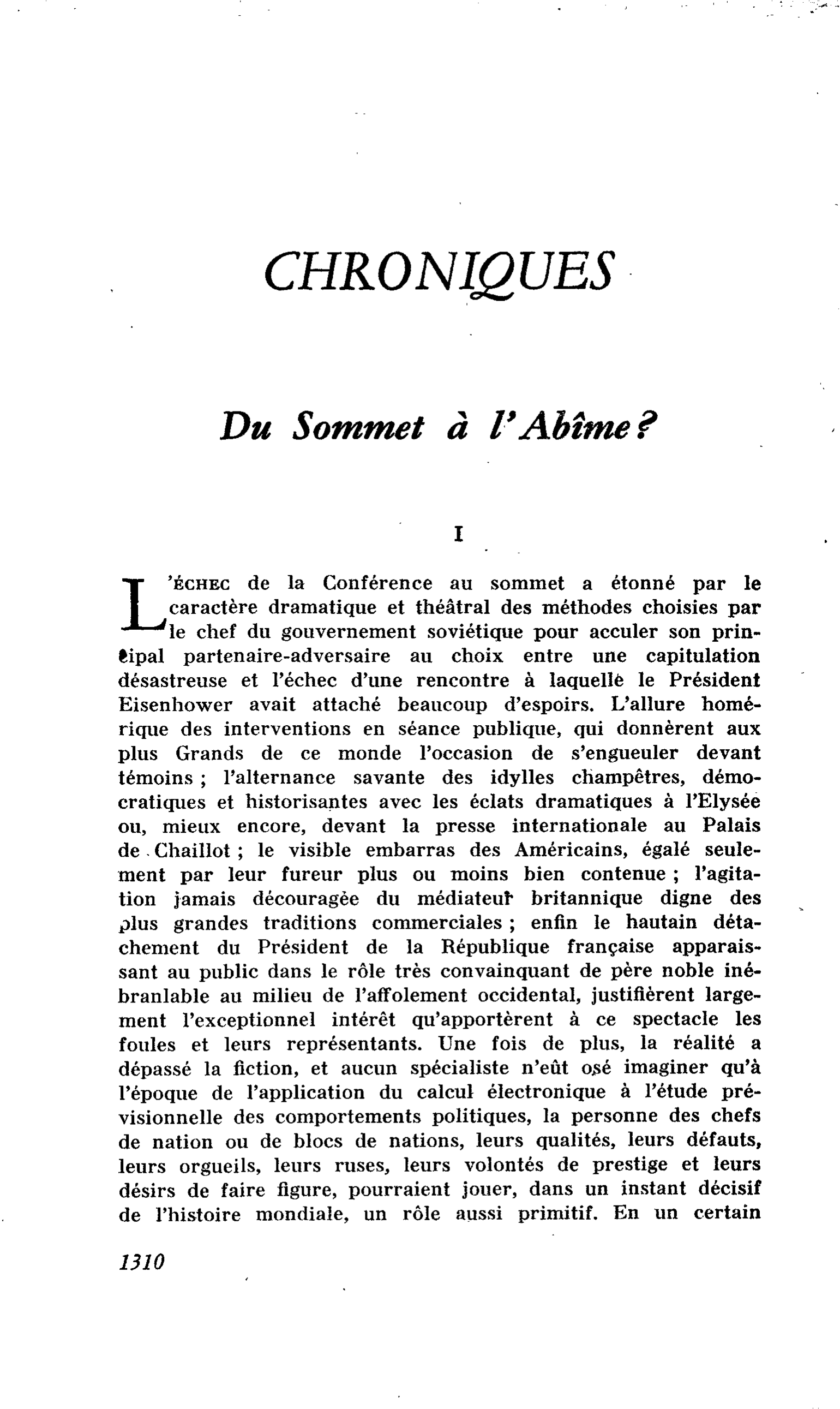 Du Sommet à l’Abîme ?