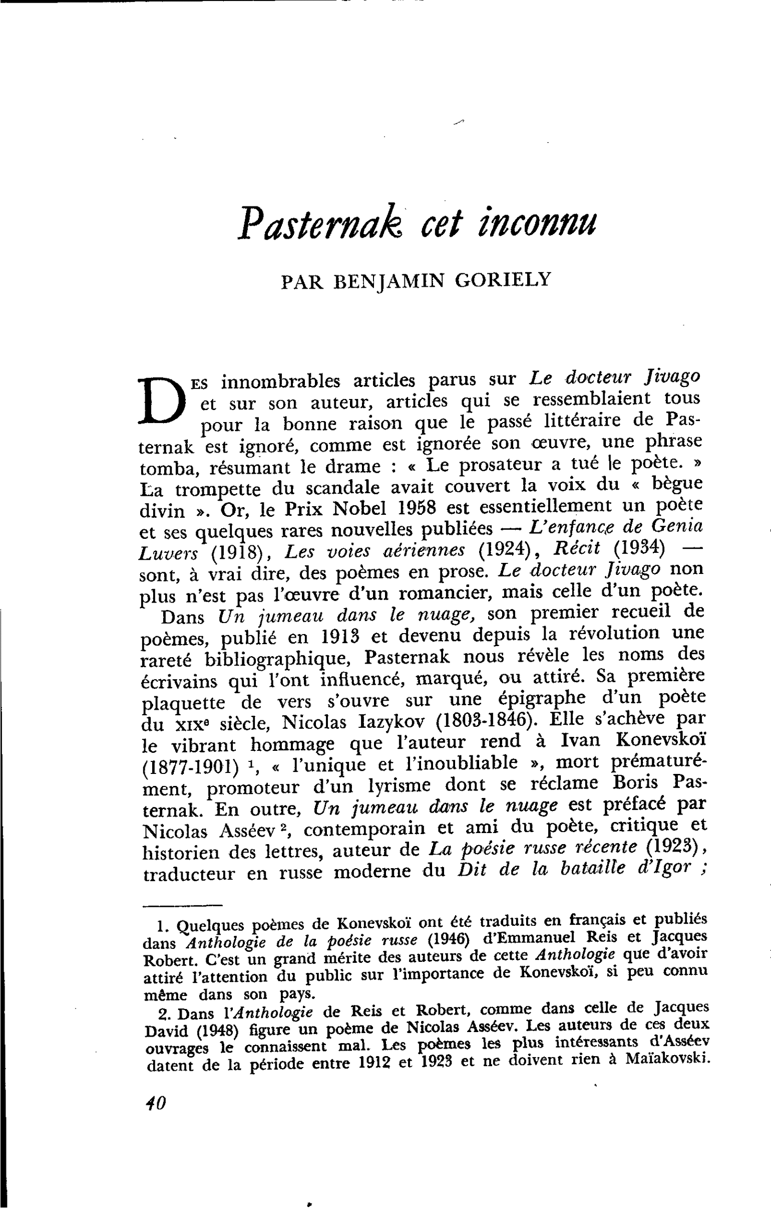 Pasternak cet inconnu