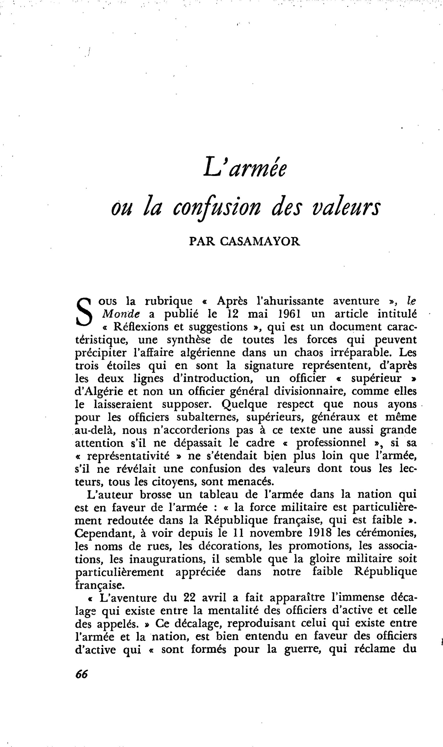 L’armée ou la confusion des valeurs