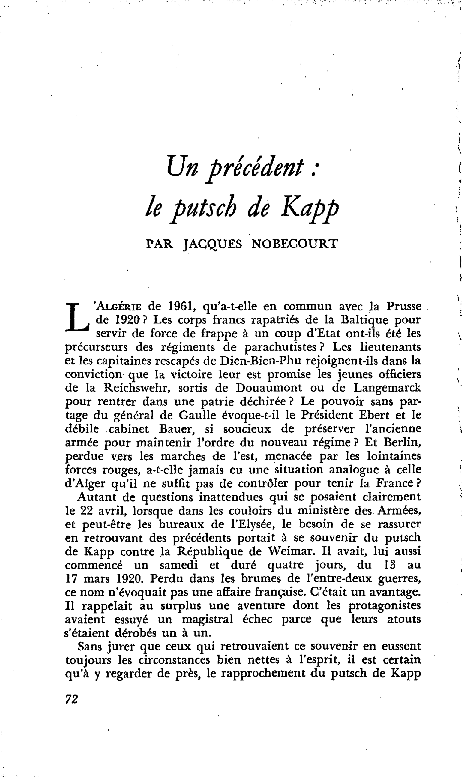 Un précédent : le putsch de Kapp