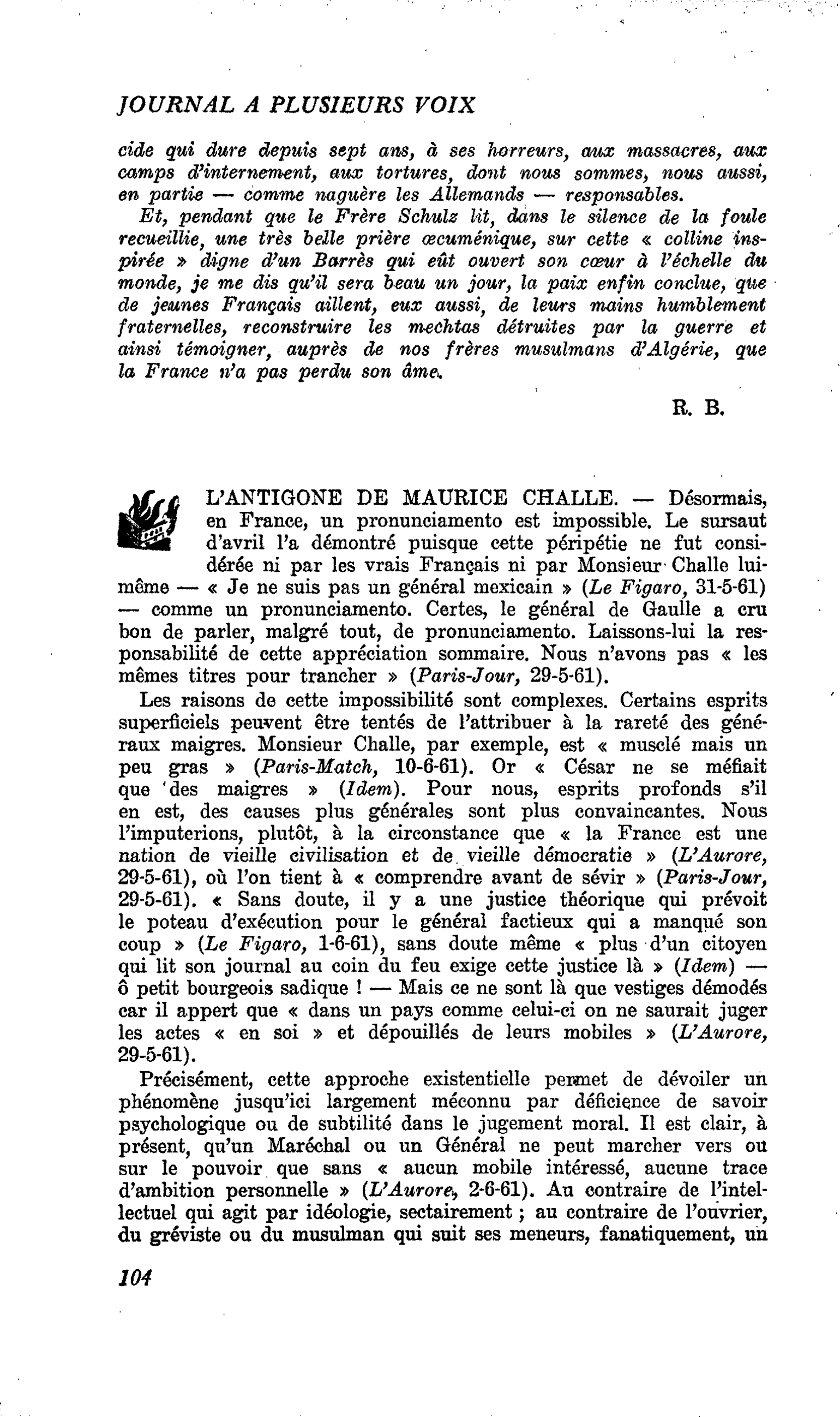 L’ANTIGONE DE MAURICE CHALLE