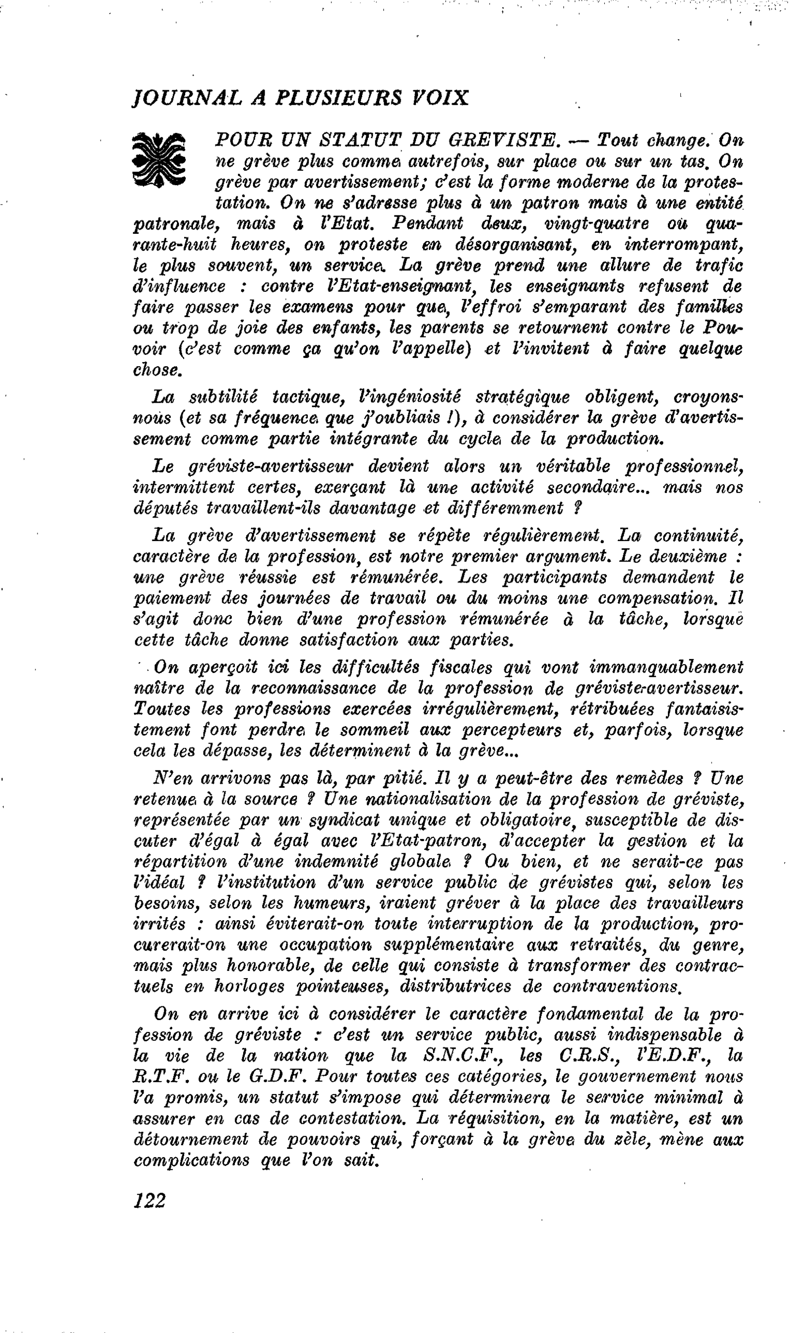 POUR UN STATUT DU GREVISTE