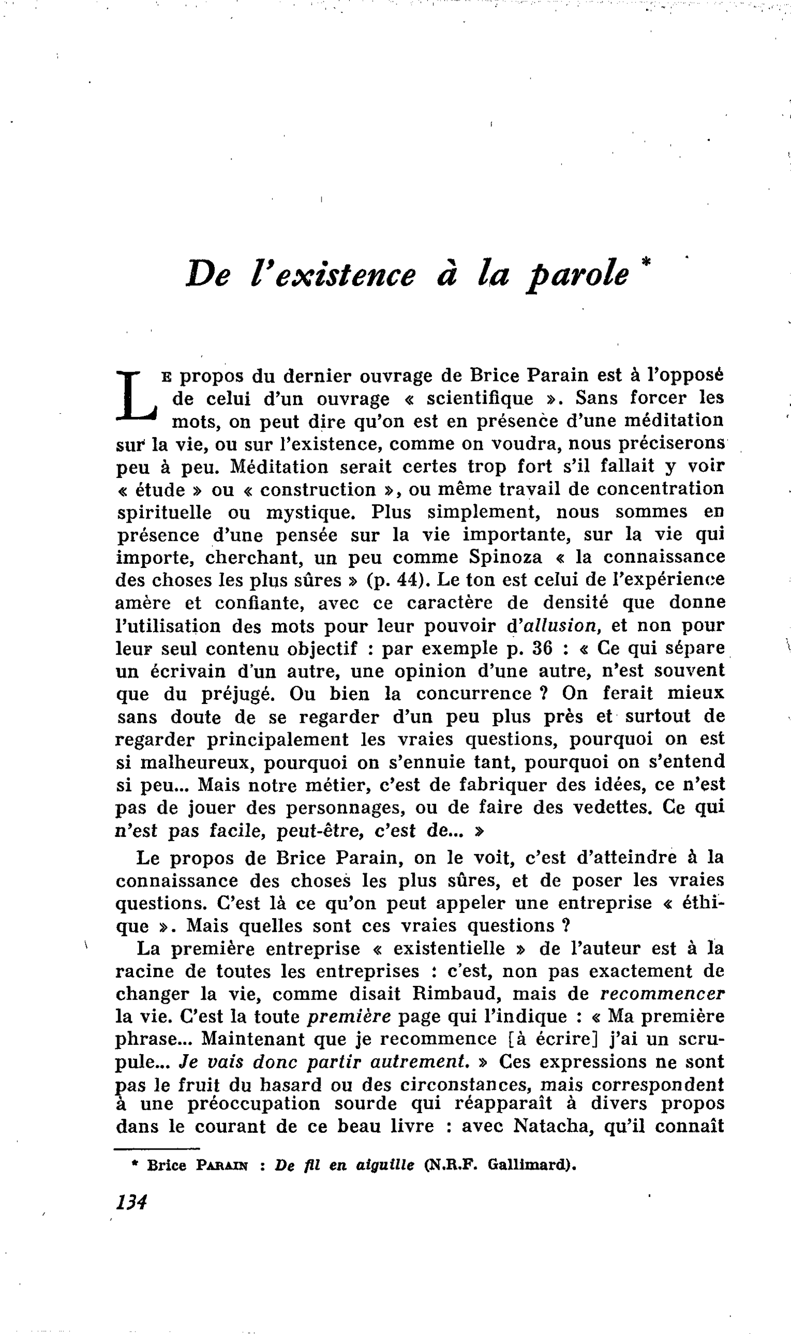 De l’existence à la parole