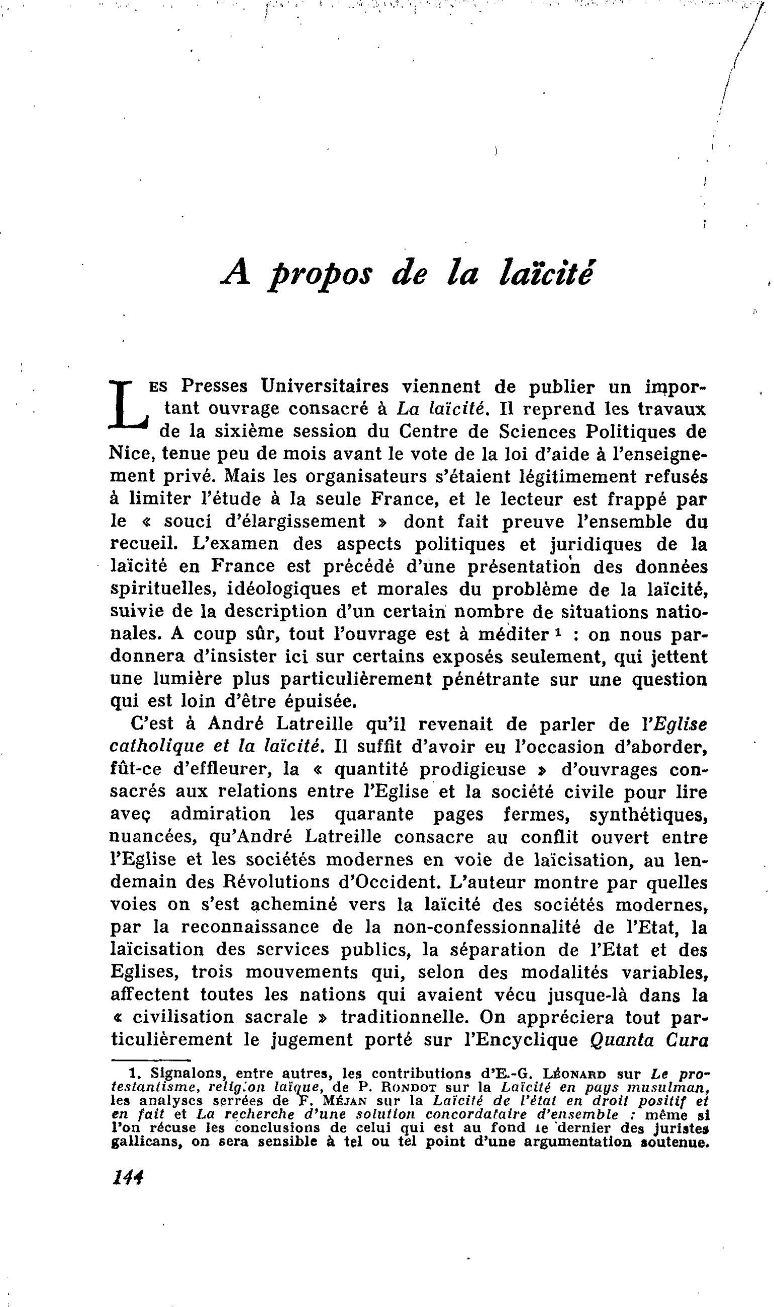 A propos de la laïcité
