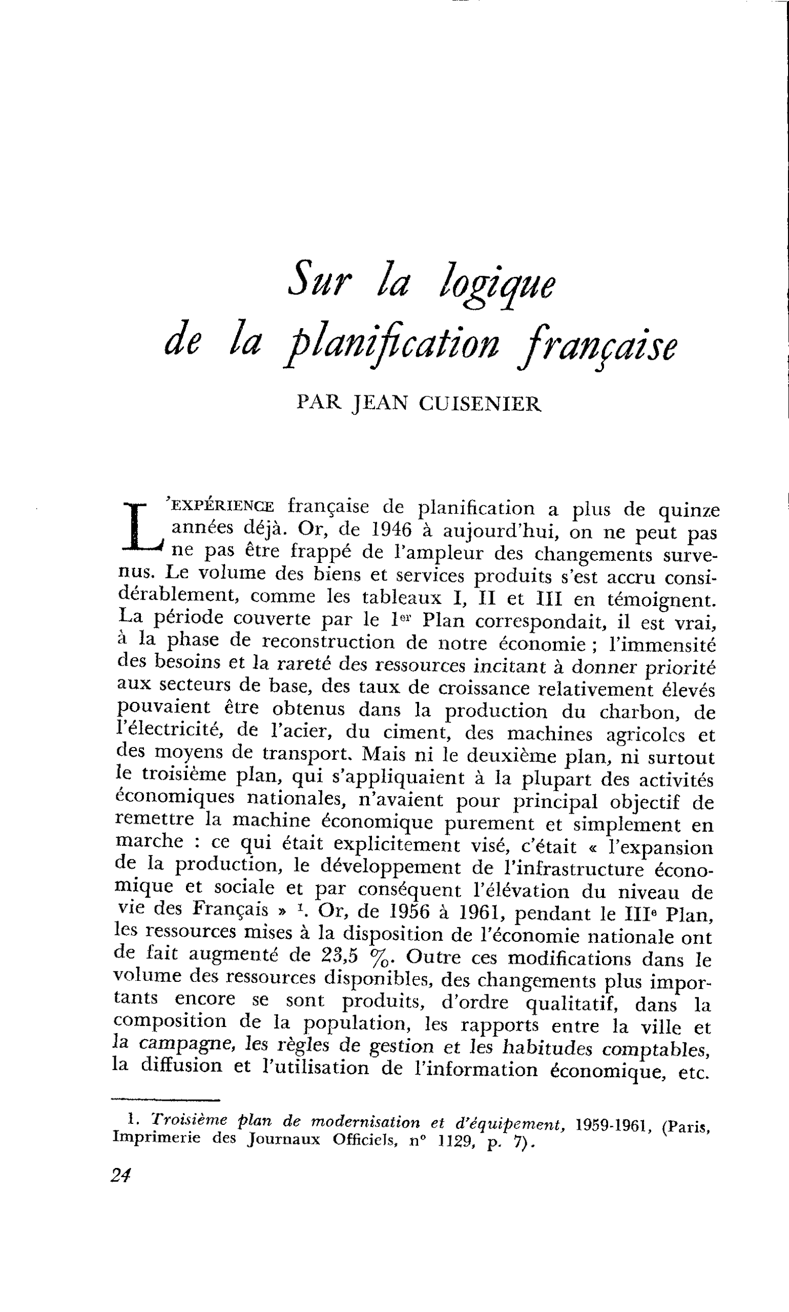 Sur la logique de la planification française