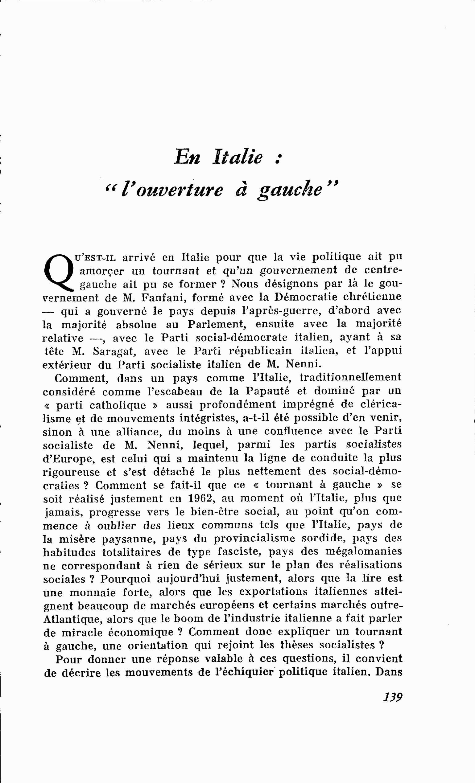 En Italie : « l’ouverture à gauche »
