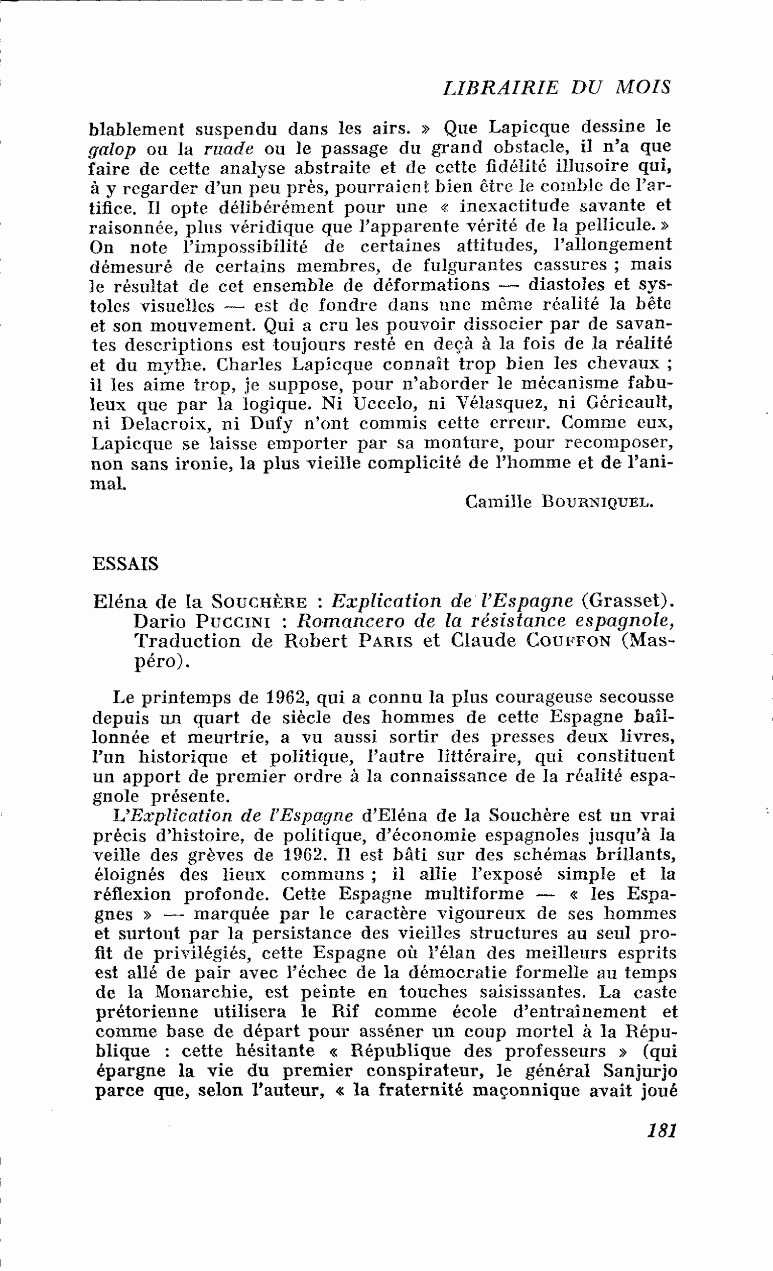 Eléna de la Souchère : Explication de l’Espagne. Dario Puccini : Romancero de la résistance espagnole, Traduction de Robert Paris et Claude Couffon