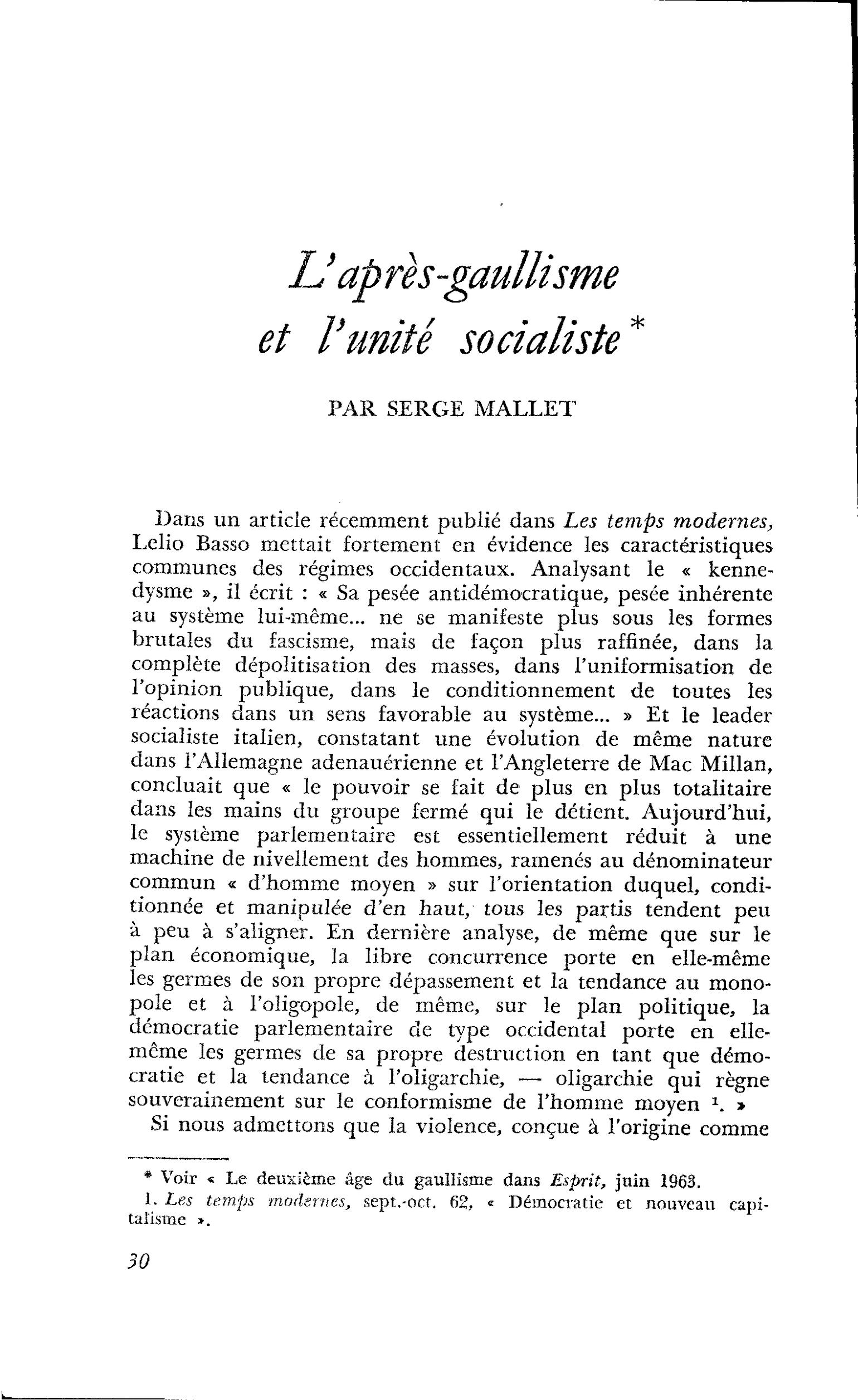 L’après-gaullisme et l’unité socialiste