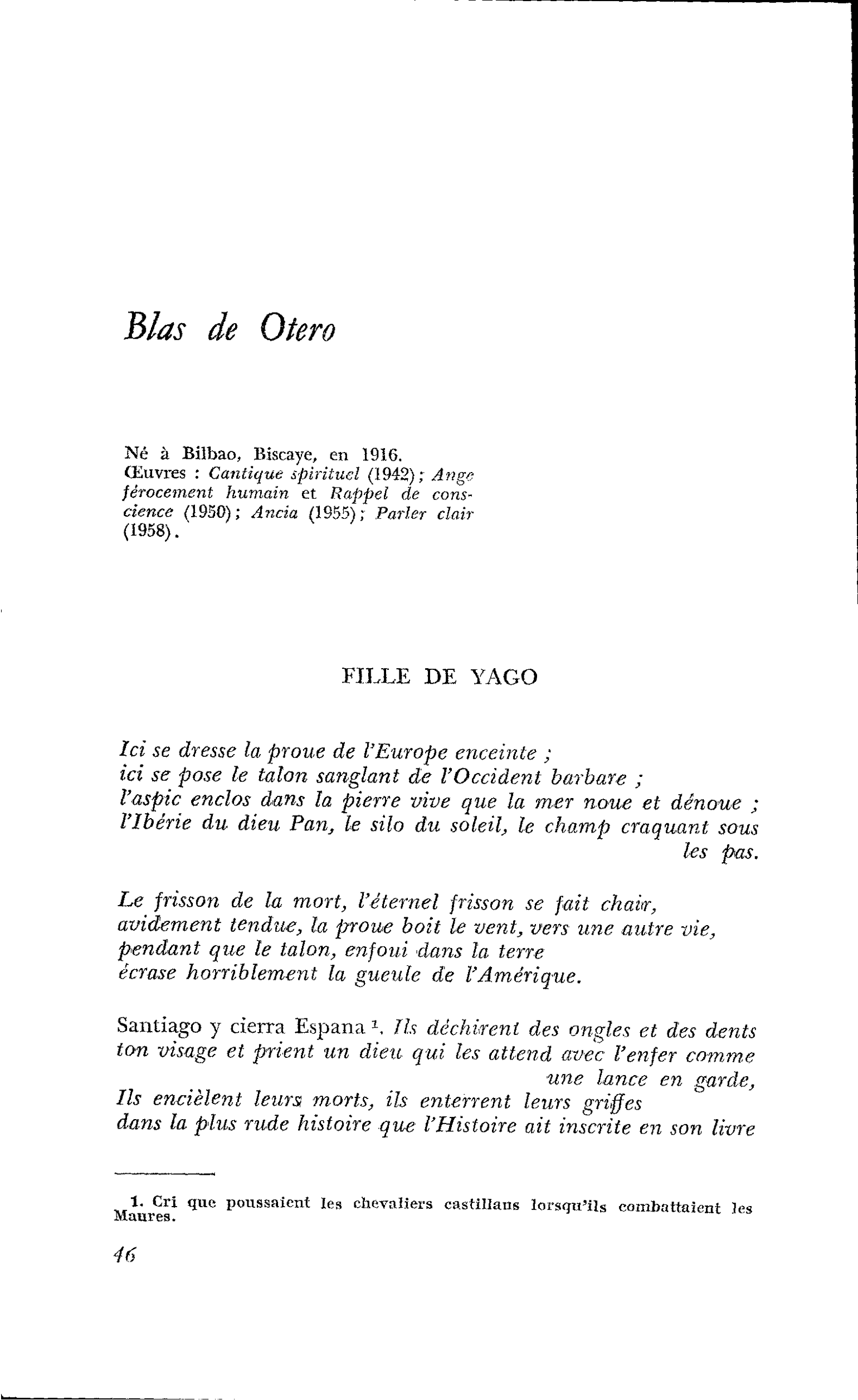 HONNEUR DE L’ESPAGNE : Blas de Otero