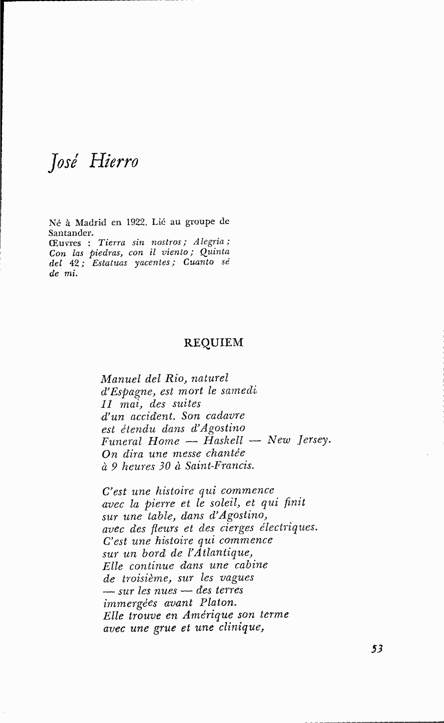 HONNEUR DE L’ESPAGNE : José Hierro