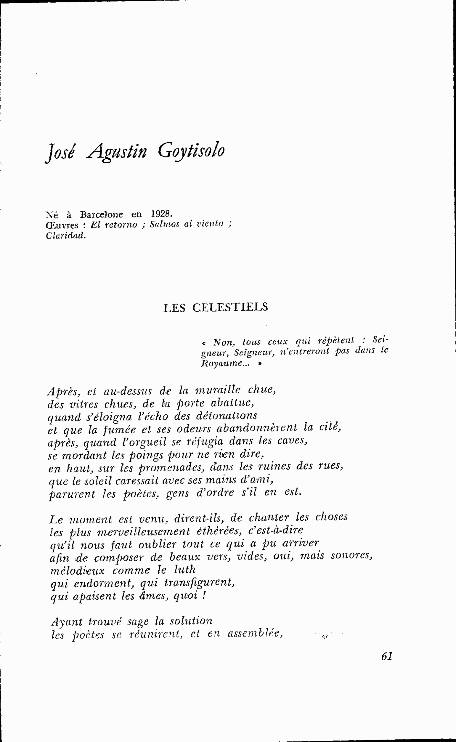 HONNEUR DE L’ESPAGNE : José Agustin Goytisolo