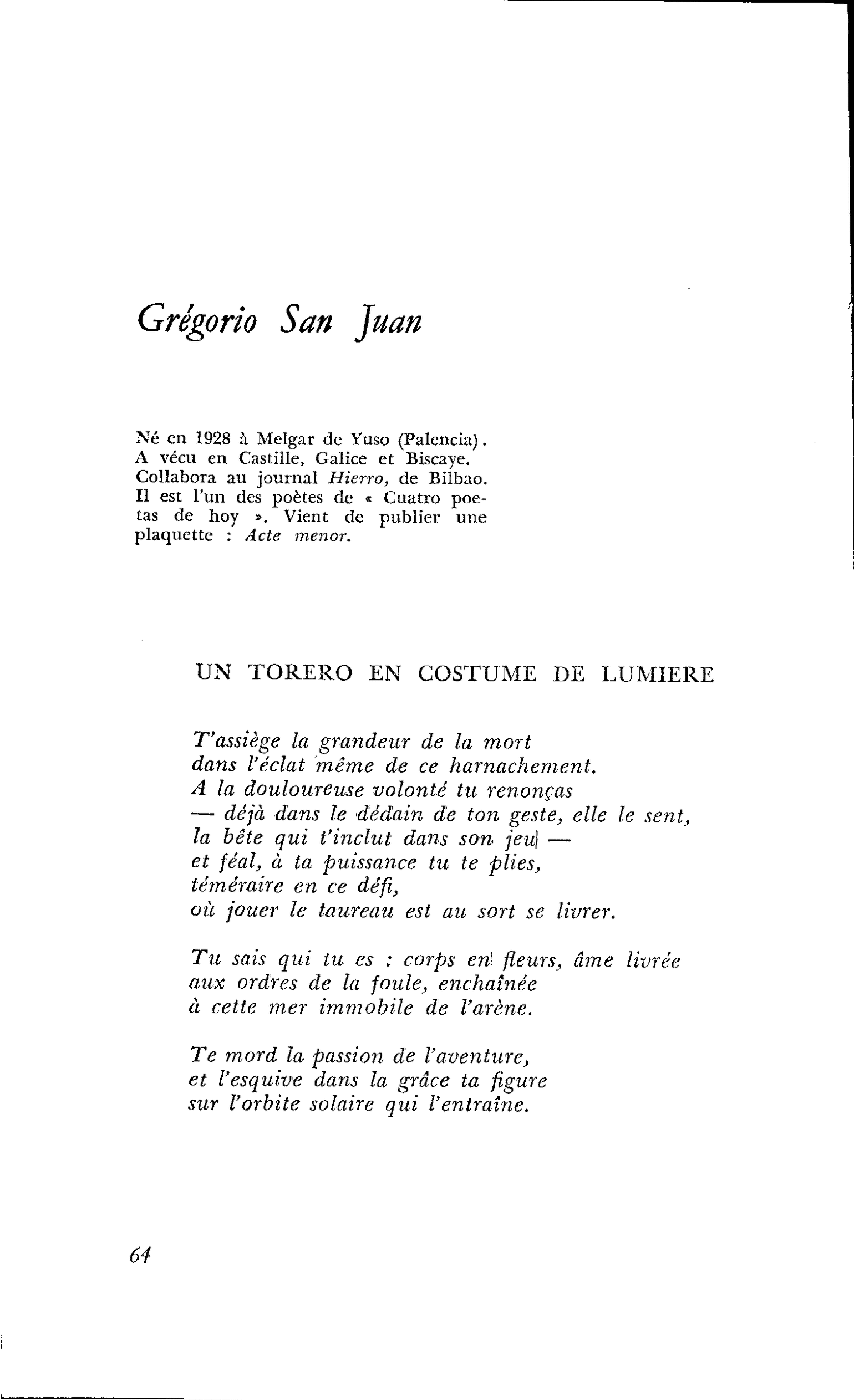 HONNEUR DE L’ESPAGNE : Grégorio San Juan