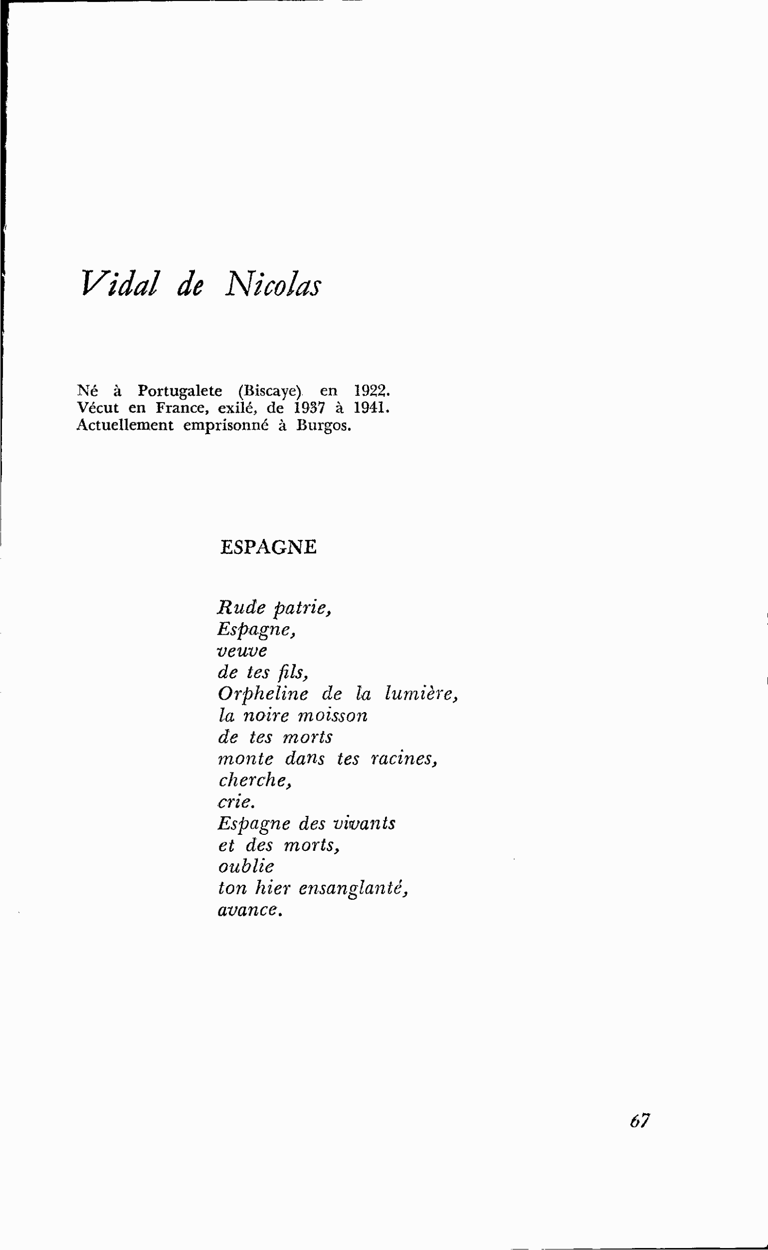 HONNEUR DE L’ESPAGNE : Vidal de Nicolas