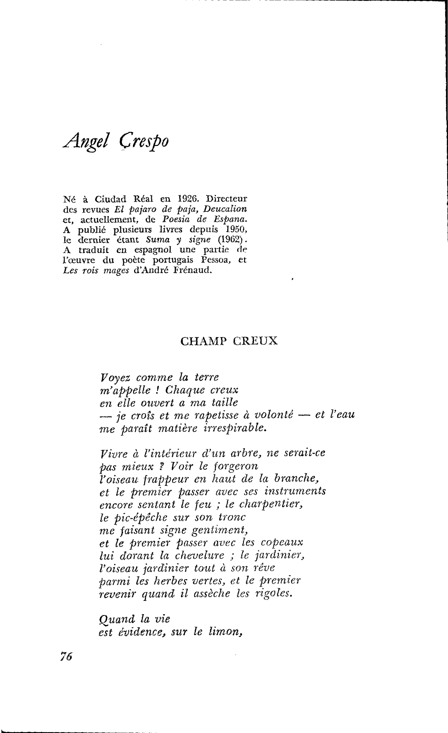HONNEUR DE L’ESPAGNE : Angel Crespo
