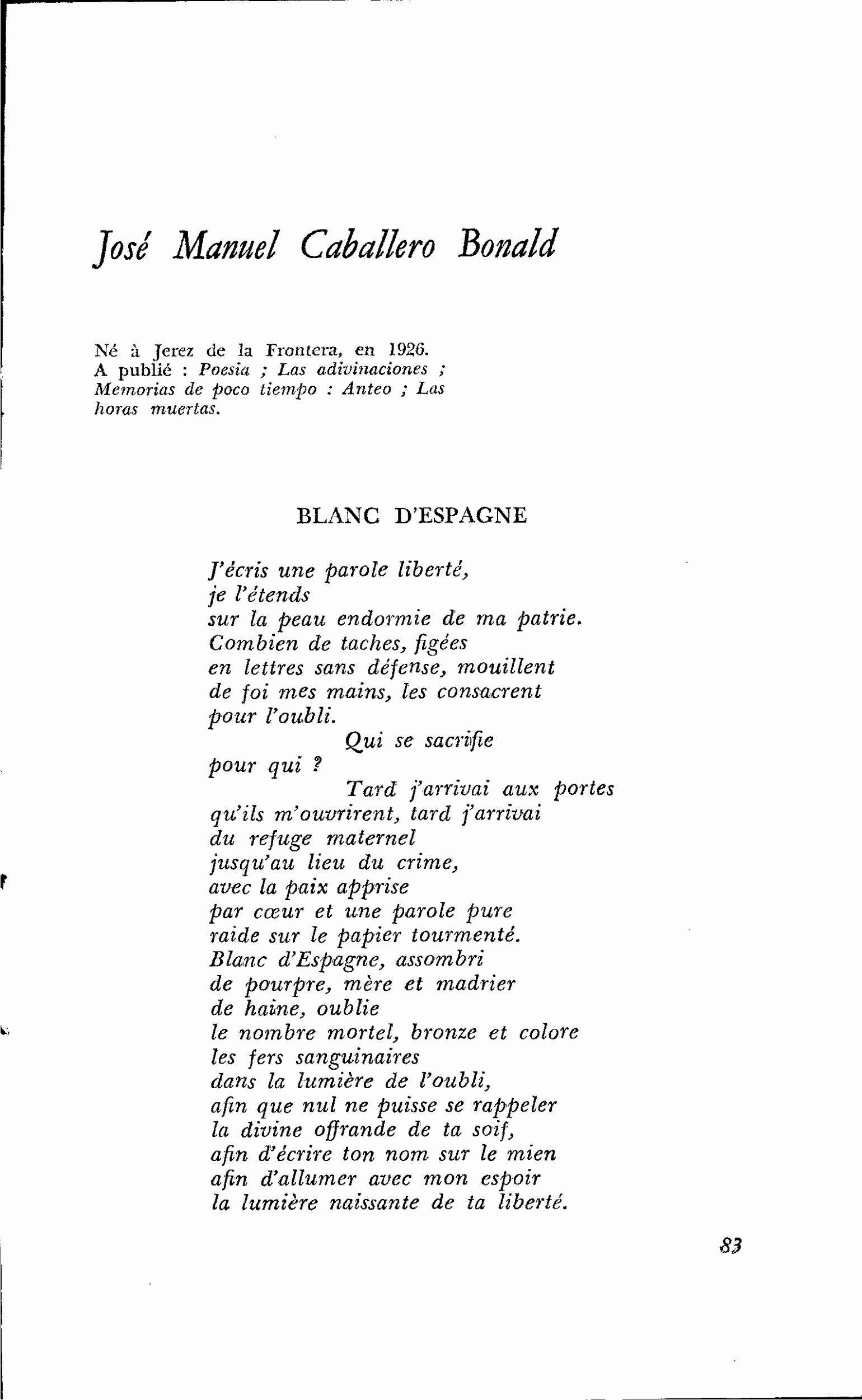 HONNEUR DE L’ESPAGNE : José Manuel Caballero Bonald
