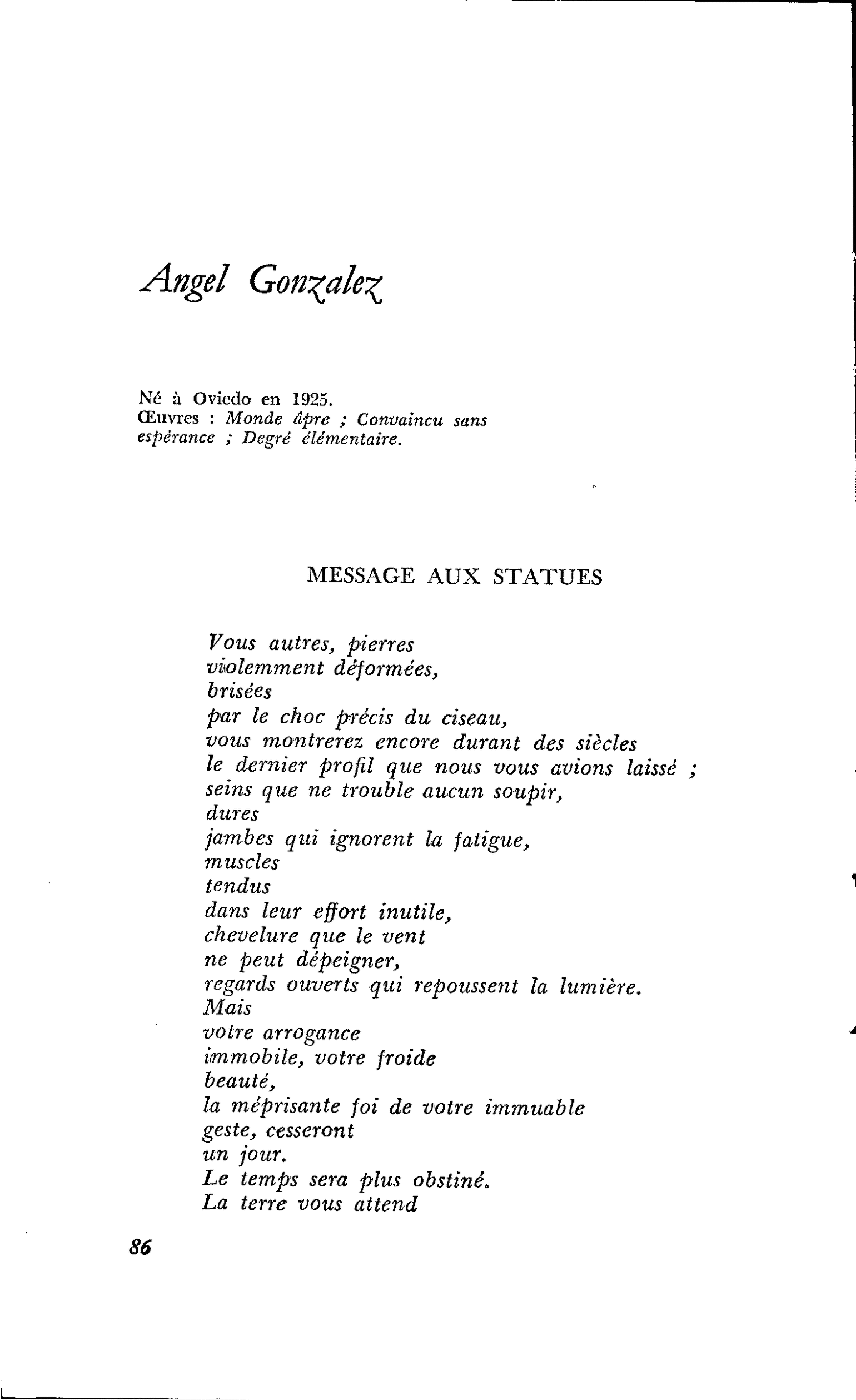 HONNEUR DE L’ESPAGNE : Angel Gonzalez