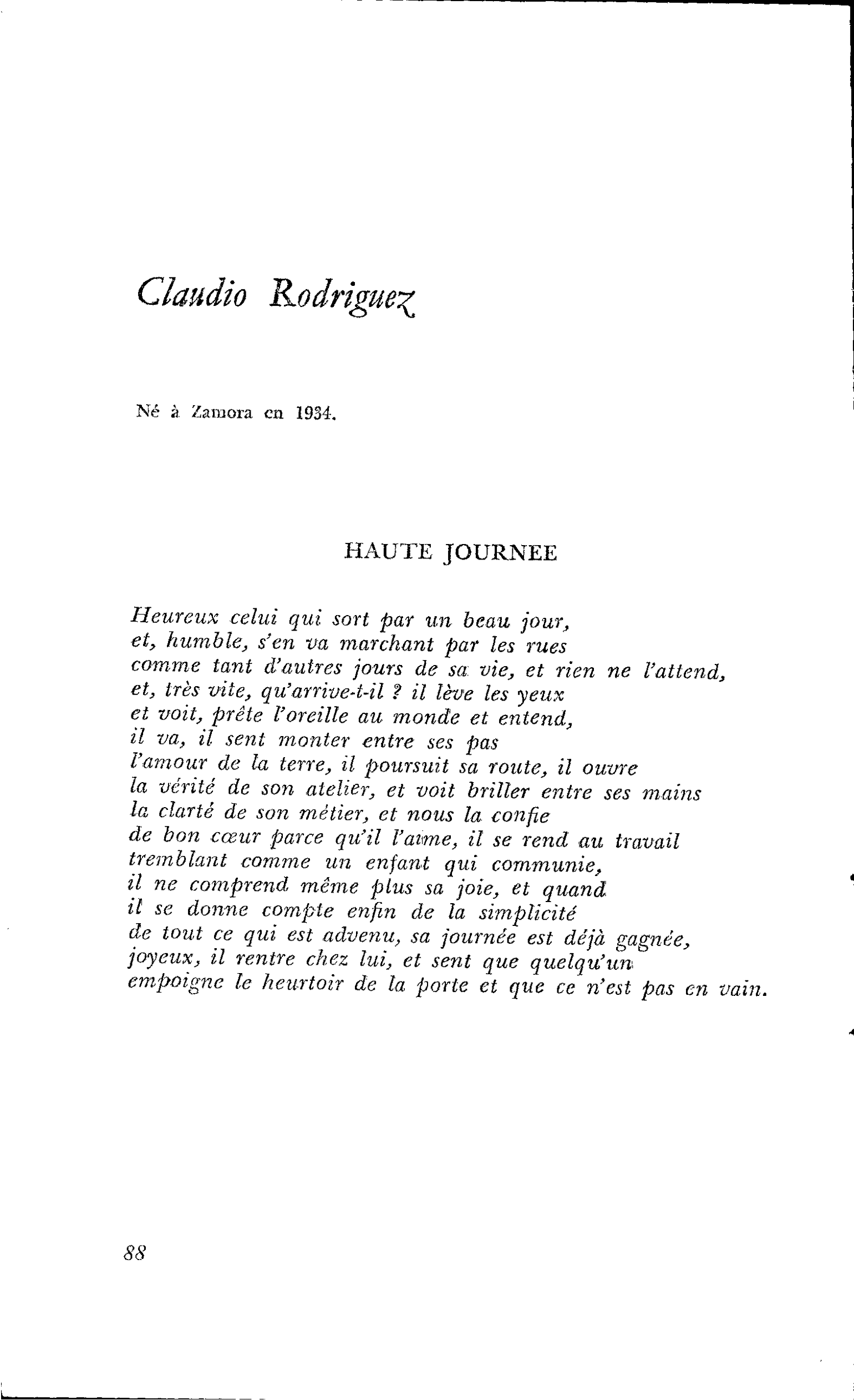 HONNEUR DE L’ESPAGNE : Claudio Rodriguez