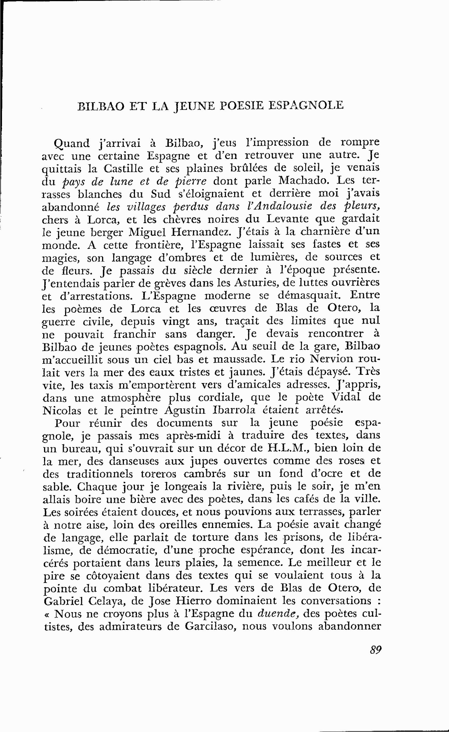 BILBAO ET LA JEUNE POESIE ESPAGNOLE