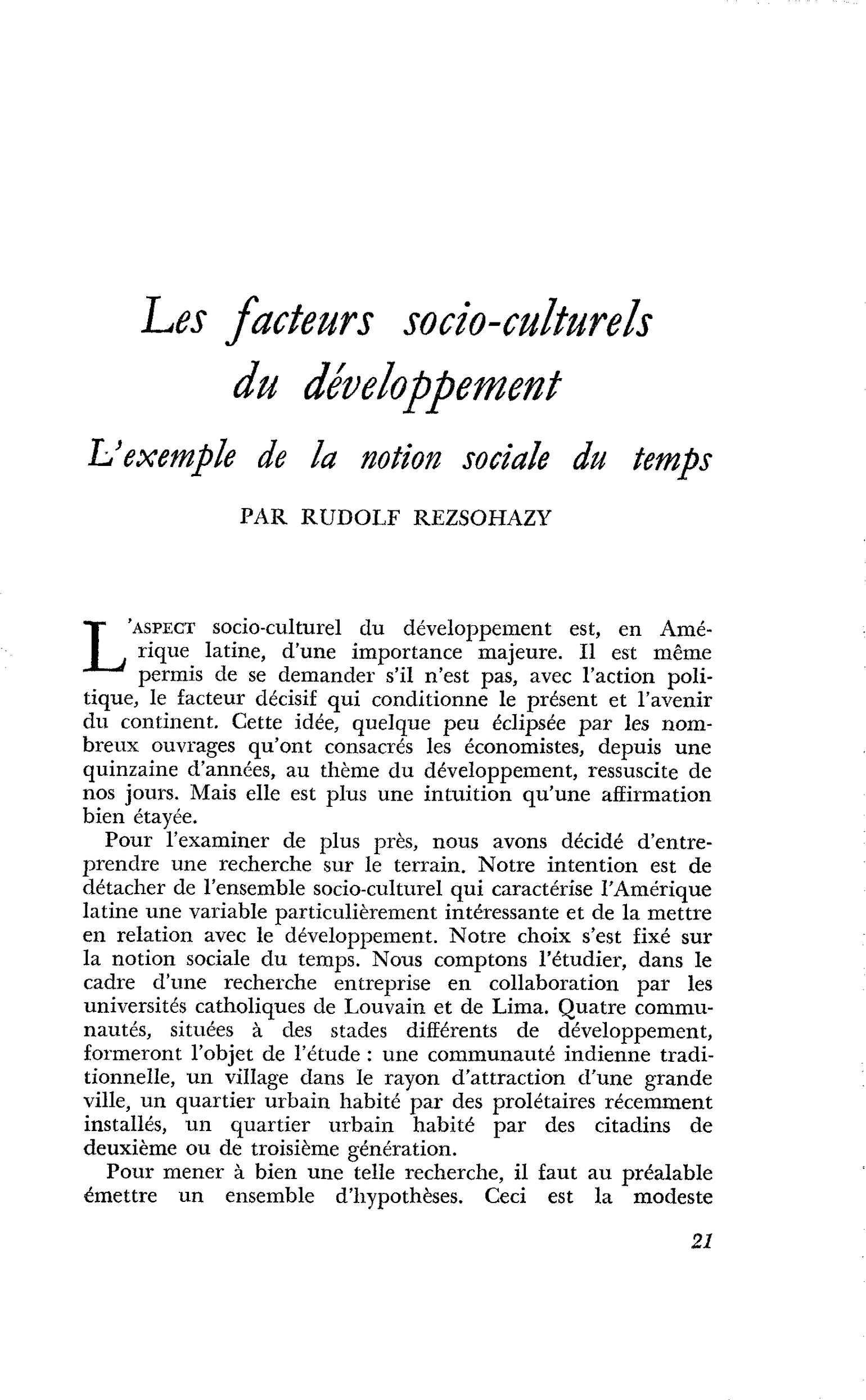 Les facteurs socio-culturels du développement. L’exemple de la notion sociale du temps