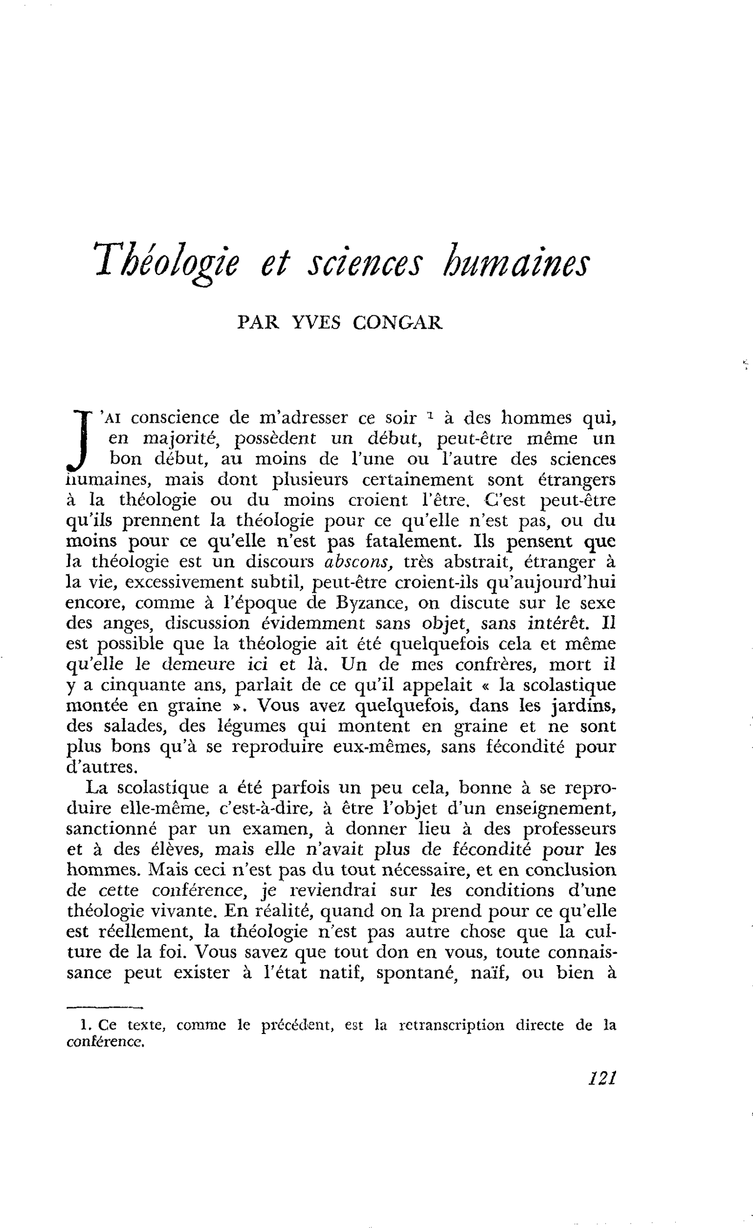 Théologie et sciences humaines