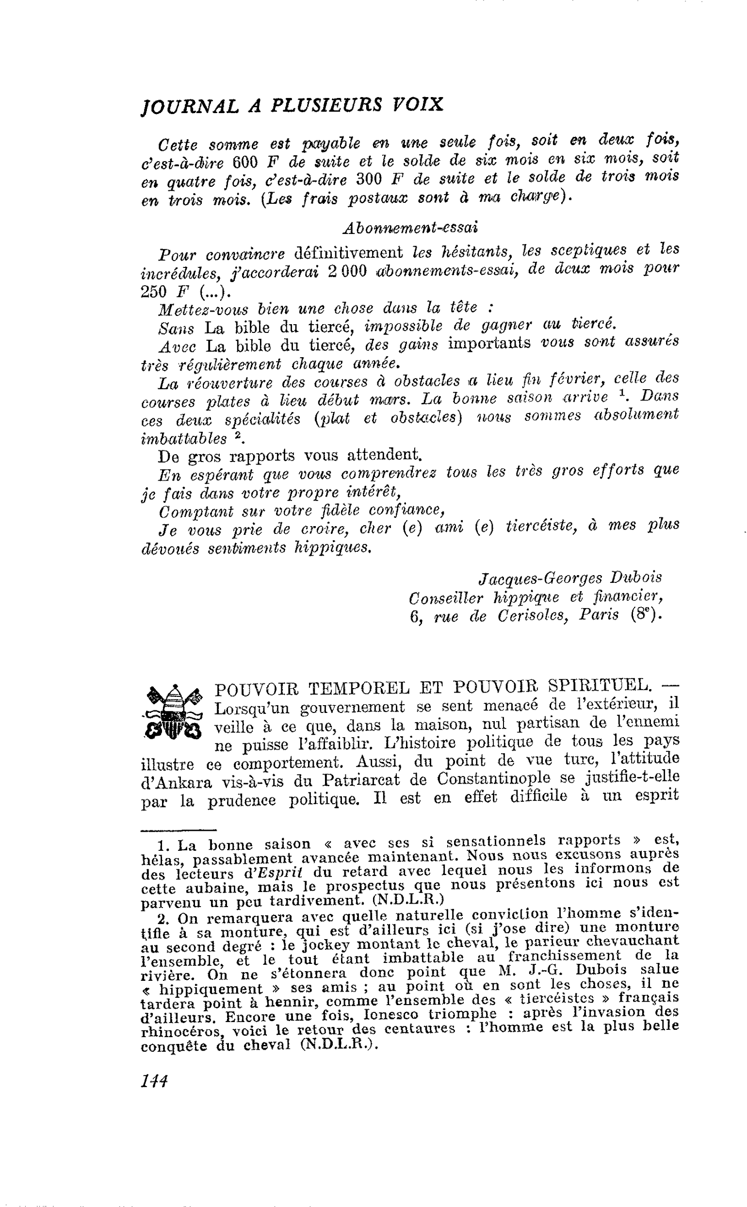 POUVOIR TEMPOREL ET POUVOIR SPIRITUEL