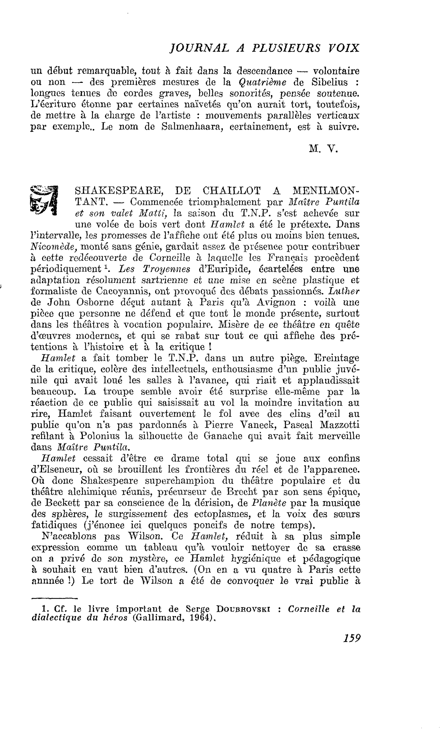 SHAKESPEARE, DE CHAILLOT A MENILMON- TANT