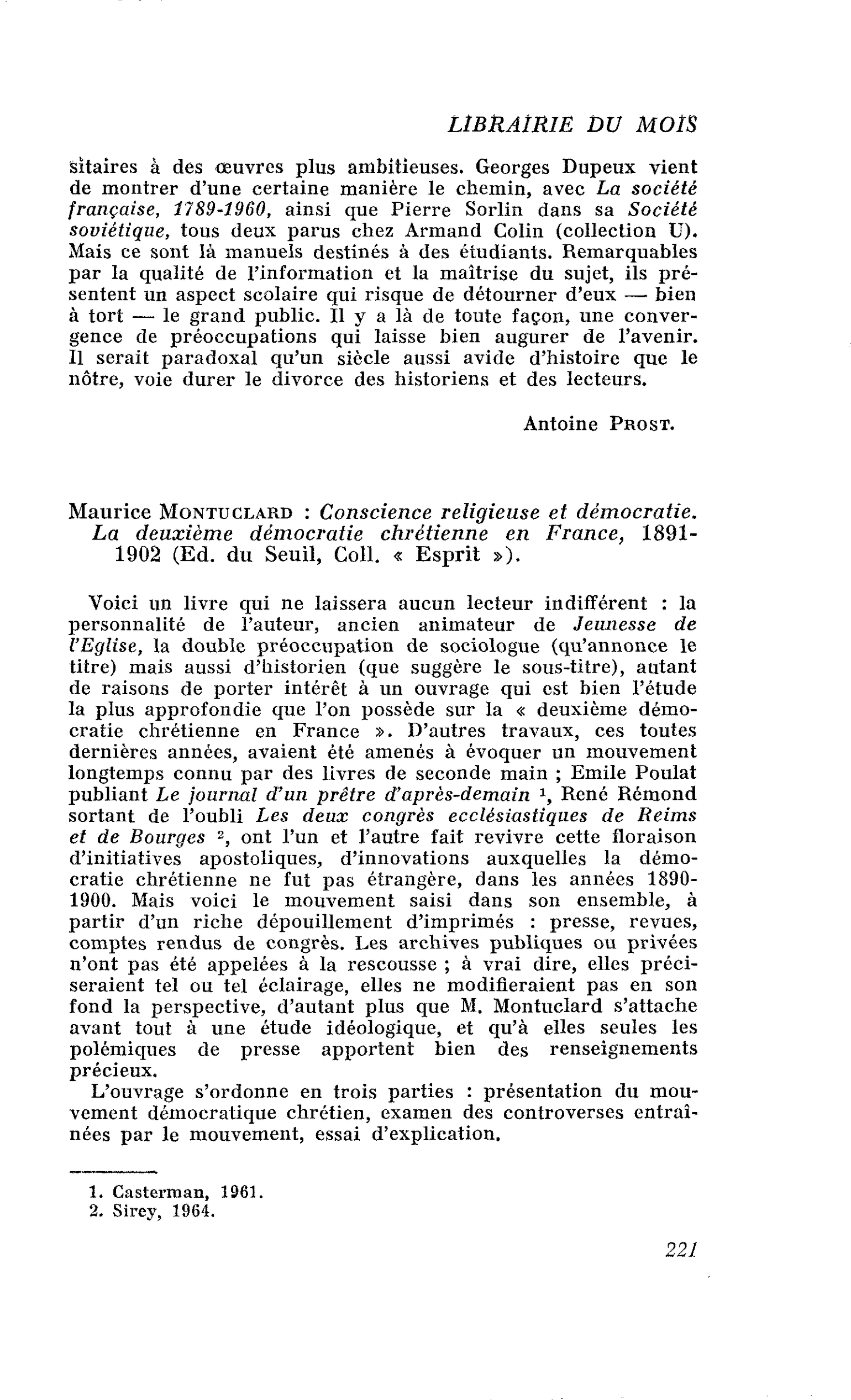 Maurice Montuclard : Conscience religieuse et démocratie. La deuxième démocratie chrétienne en France, 1891- 1902