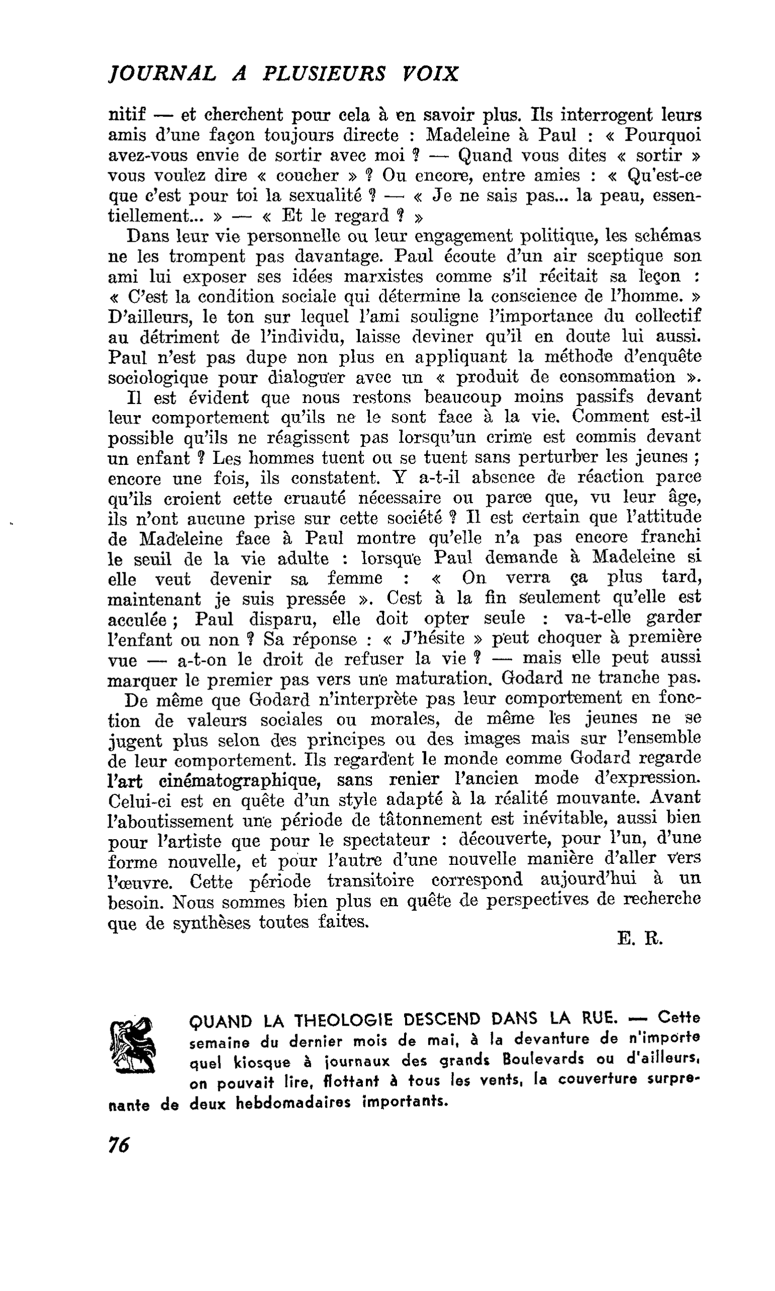 QUAND LA THEOLOGIE DESCEND DANS LA RUE