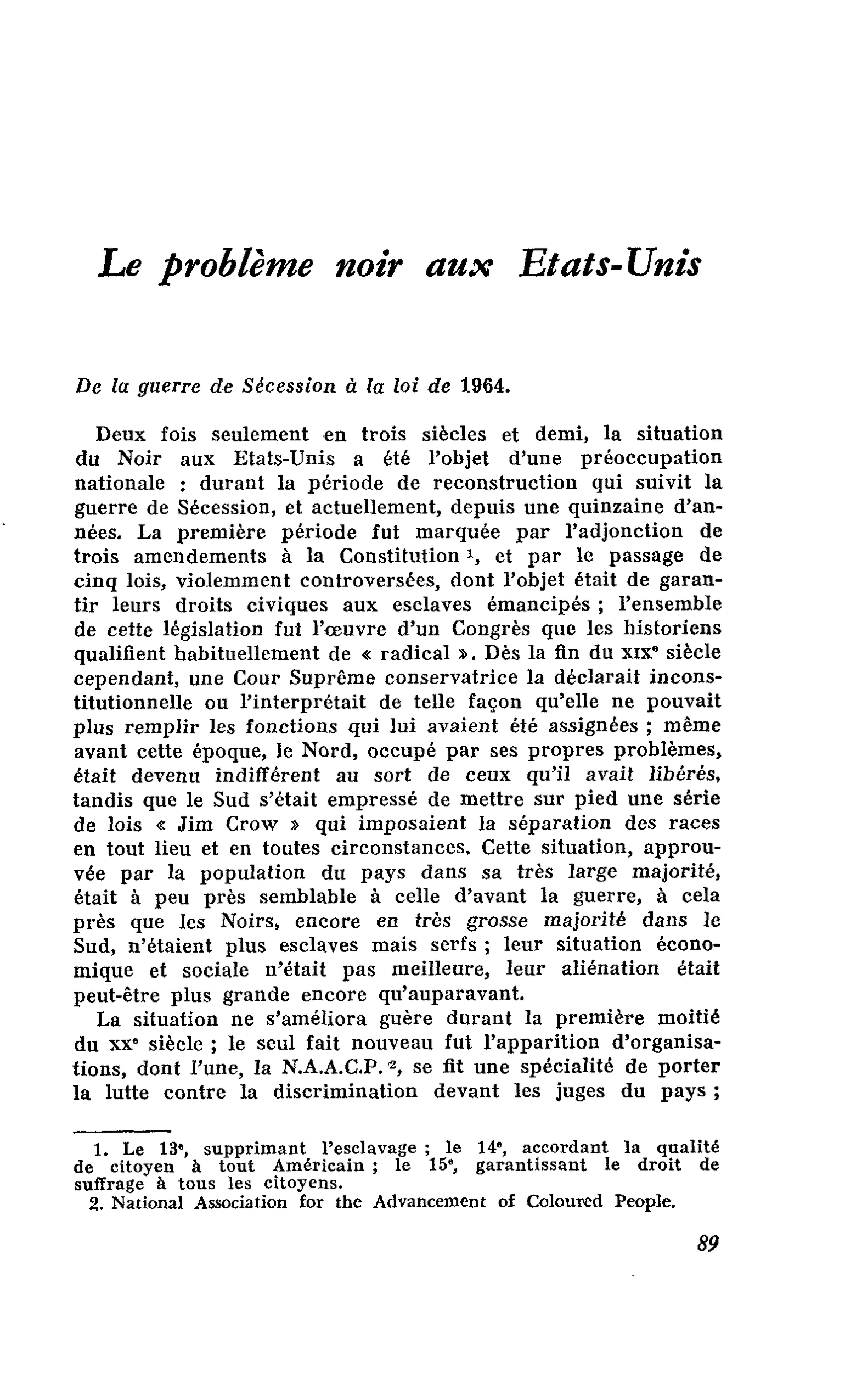 Le problème noir aux Etats-Unis