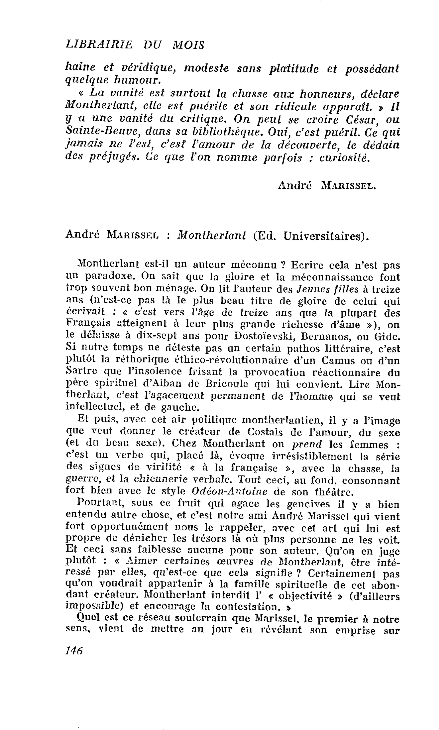 André Marissel : Montherlant