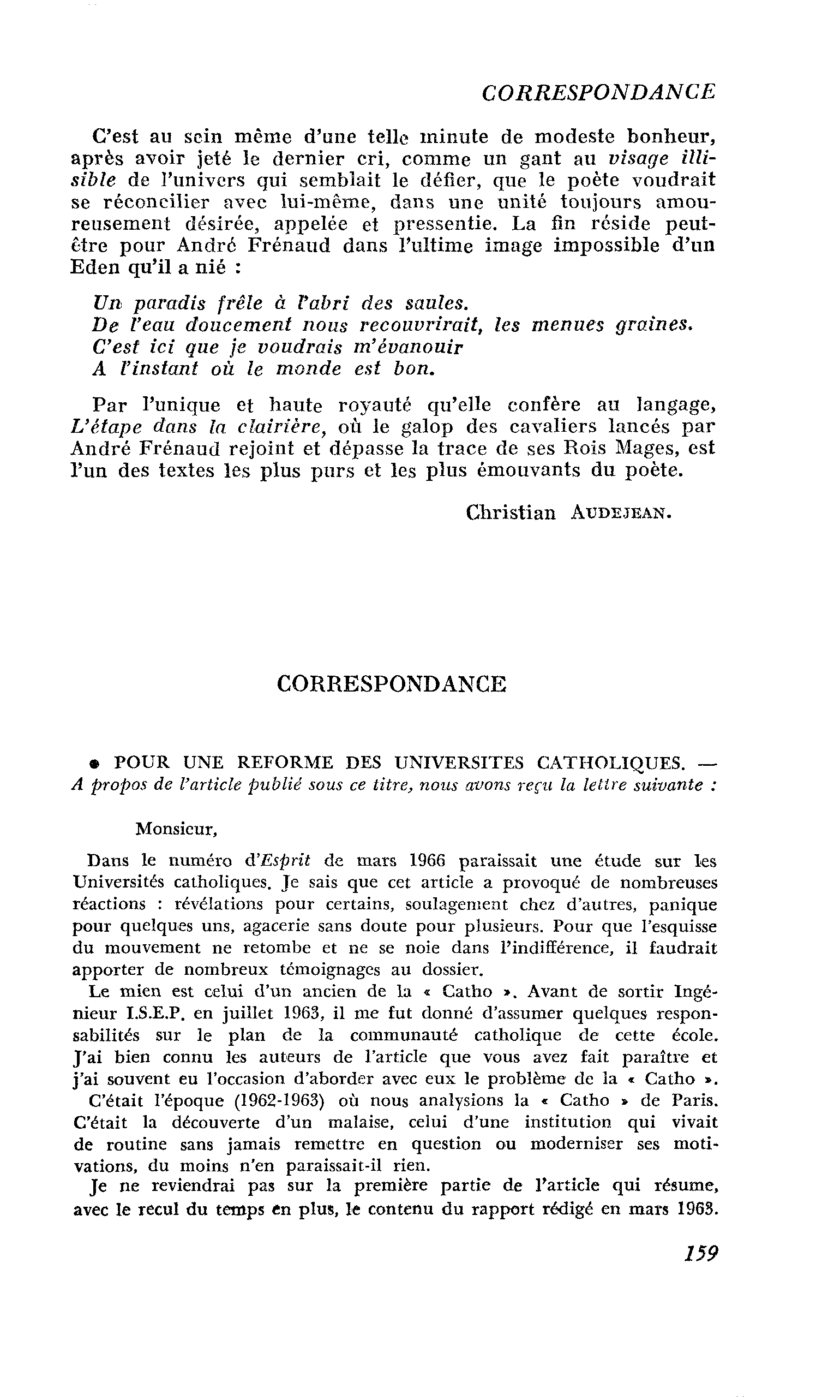 POUR UNE REFORME DES UNIVERSITES CATHOLIQUES