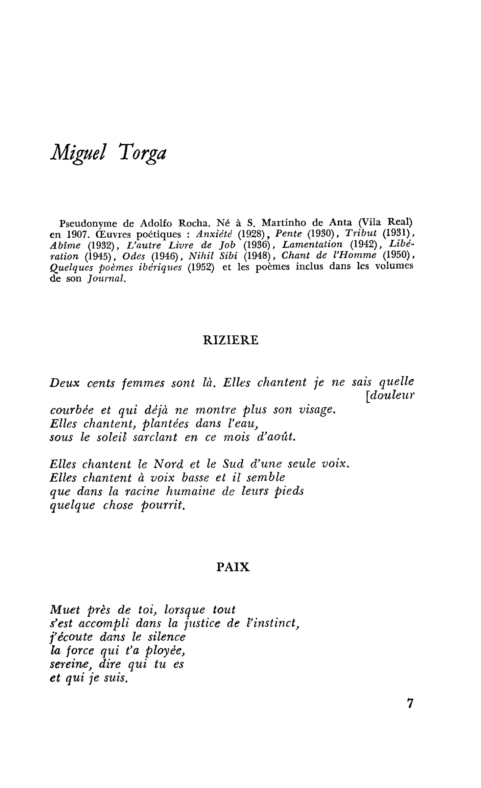 Poètes portugais : Miguel Torga
