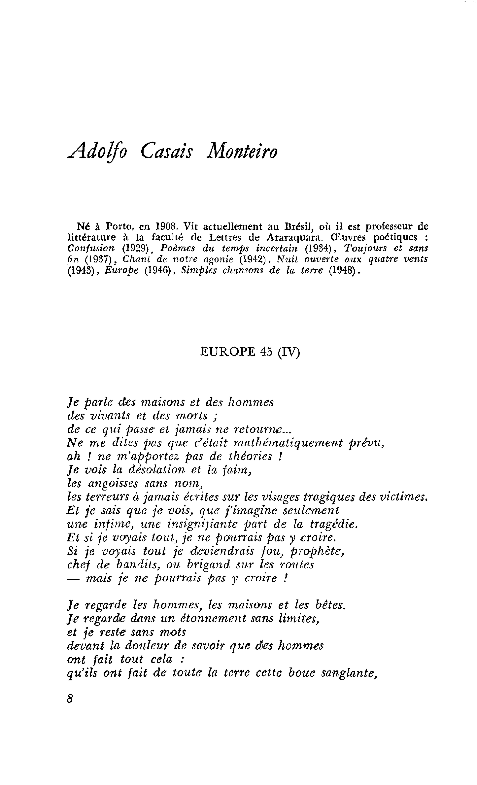 Poètes portugais : Adolfo Casais Monteiro