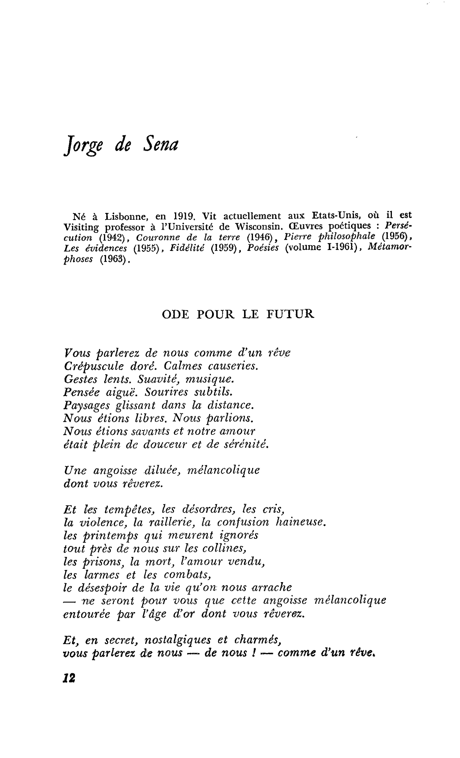 Poètes portugais : Jorge de Sena