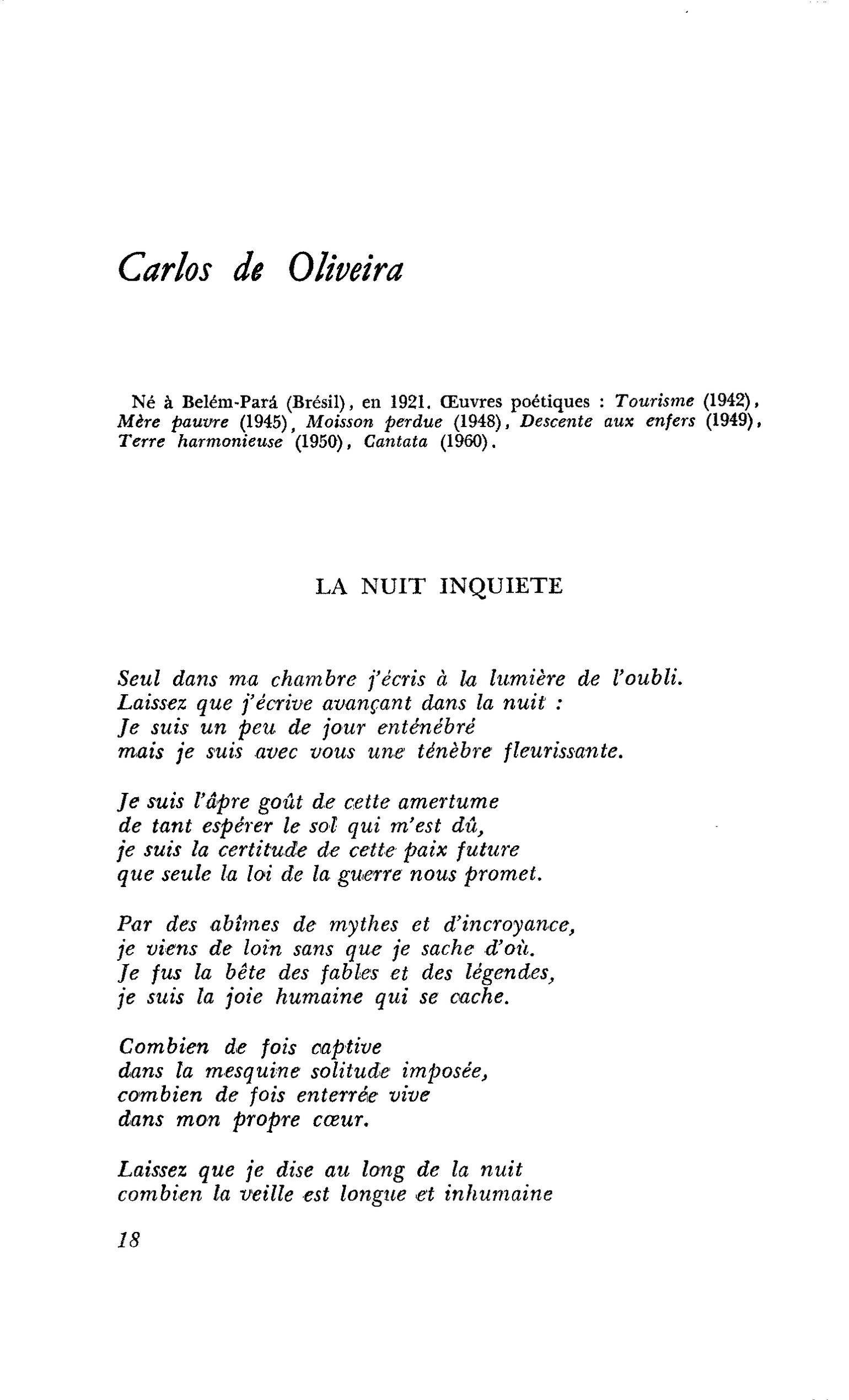 Poètes portugais : Carlos de Oliveira