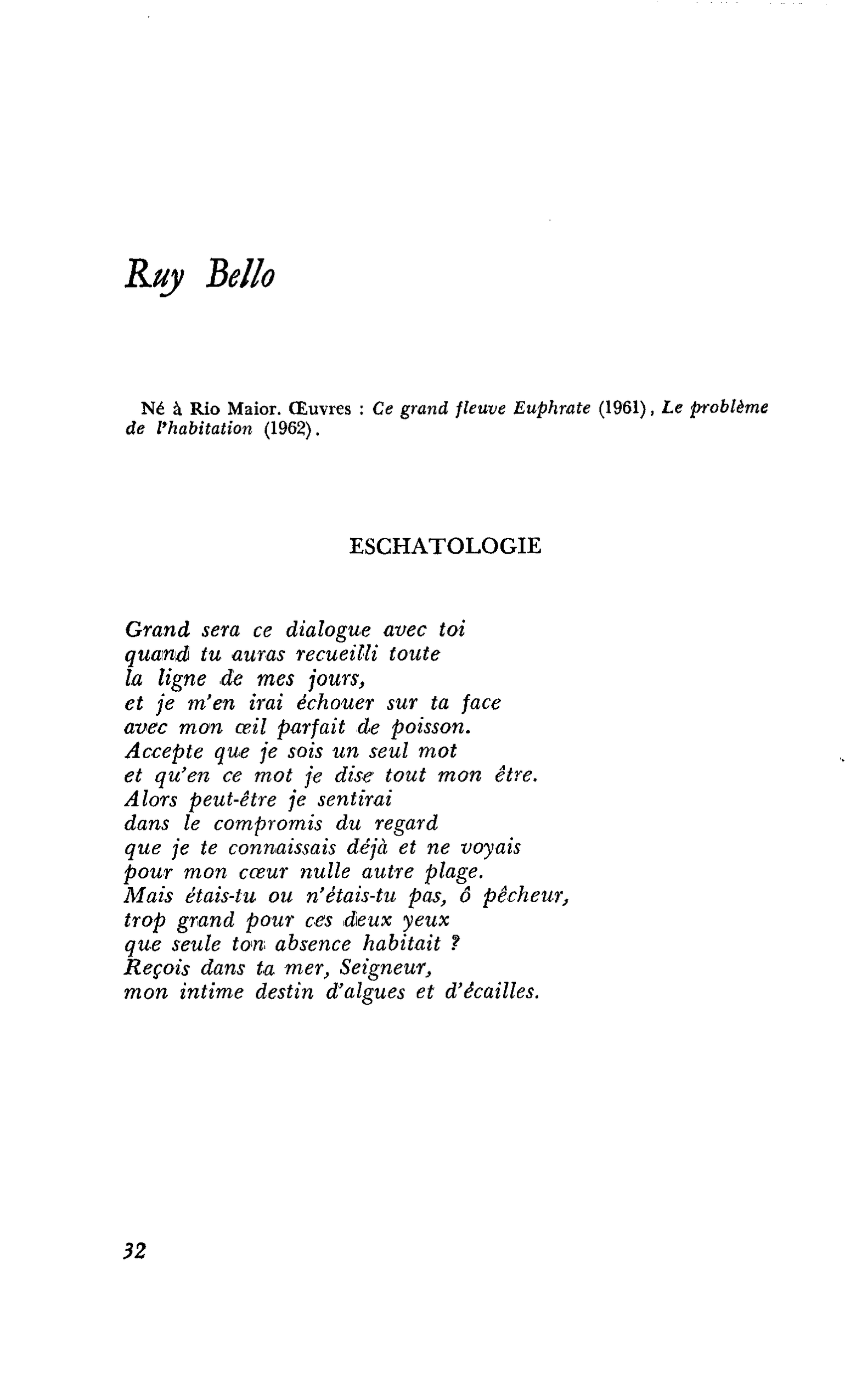 Poètes portugais : Ruy Bello