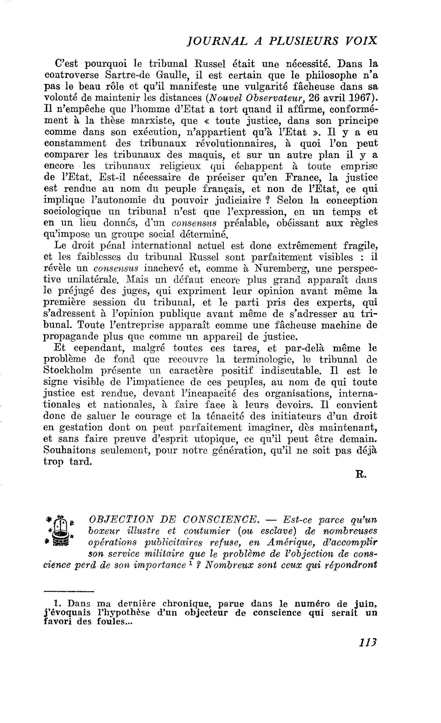 OBJECTION DE CONSCIENCE