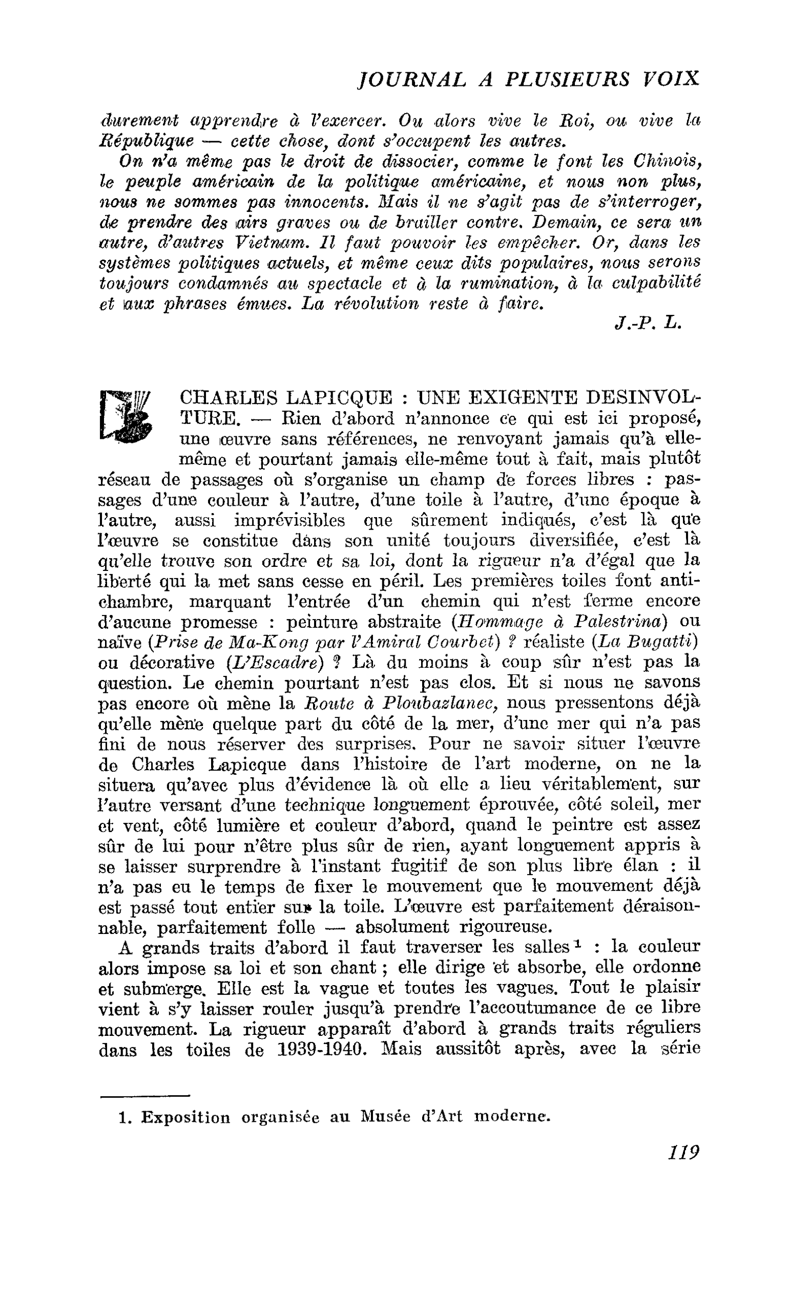 CHARLES LAPICQUE : UNE EXIGENTE DESINVOLTURE