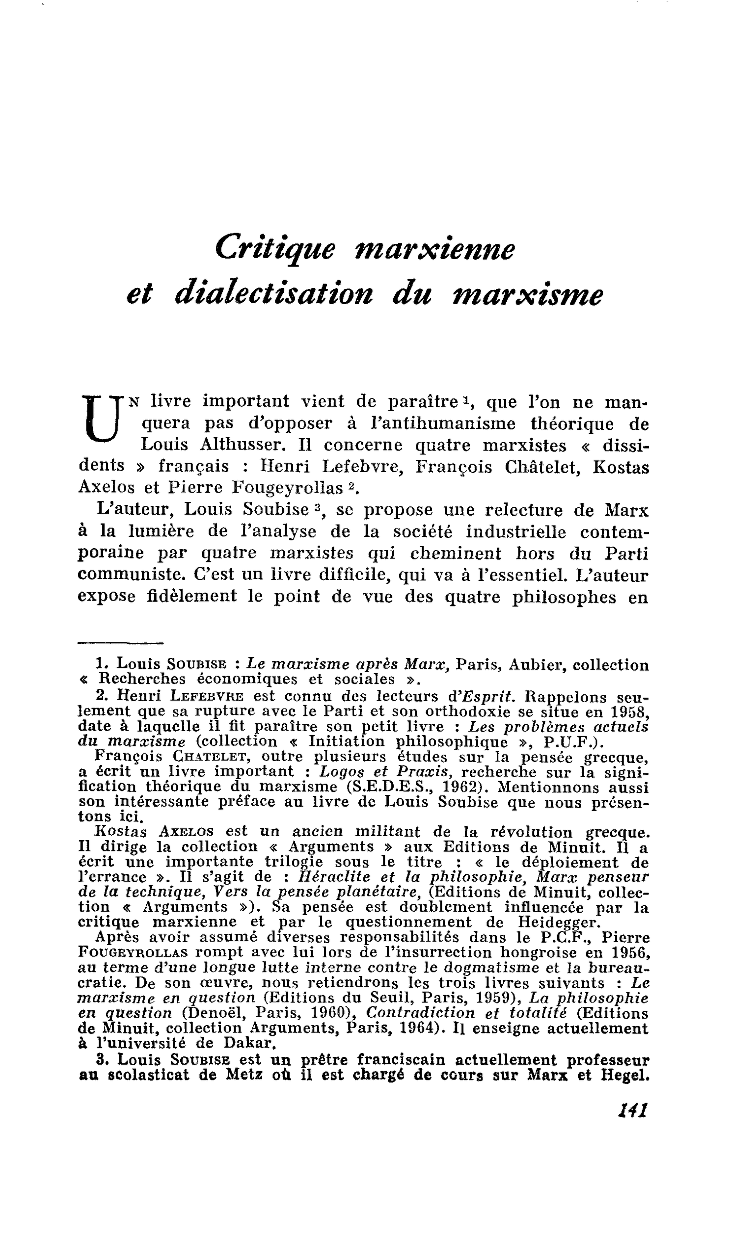 Critique marxienne et dialectisation du marxisme