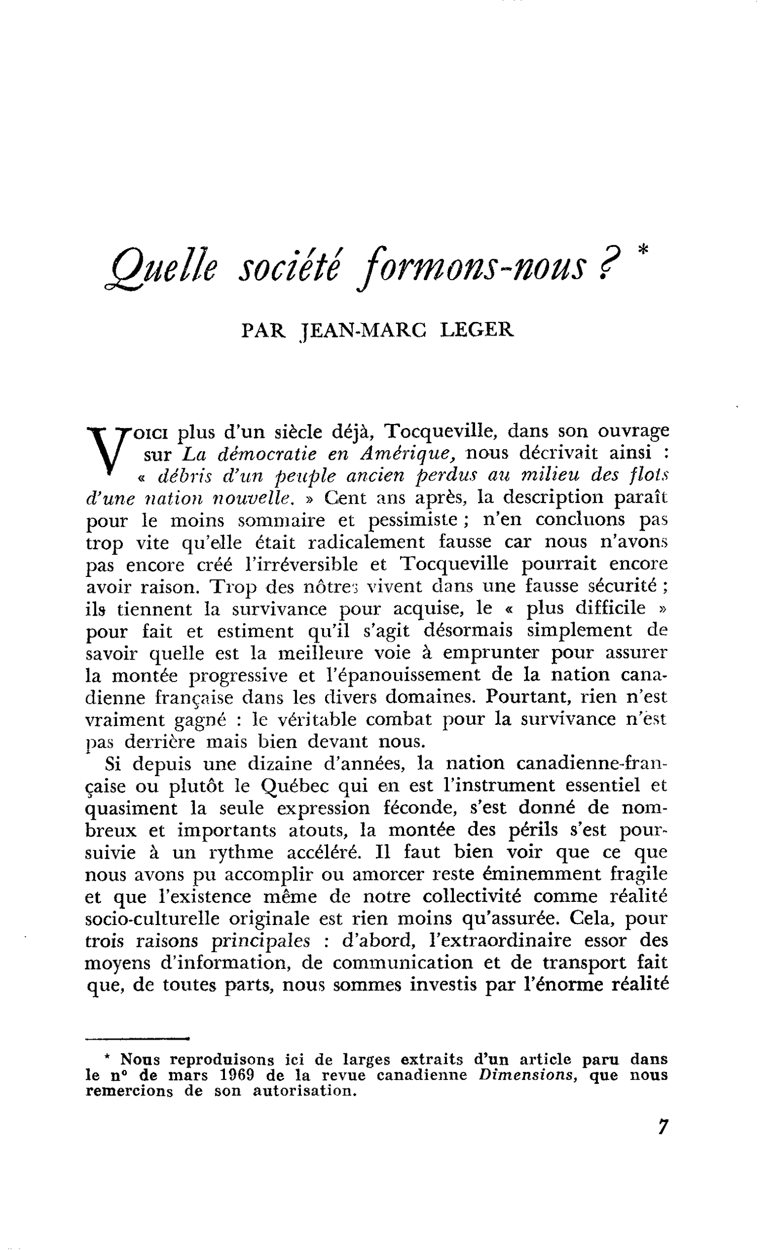 Quelle société formons-nous ?