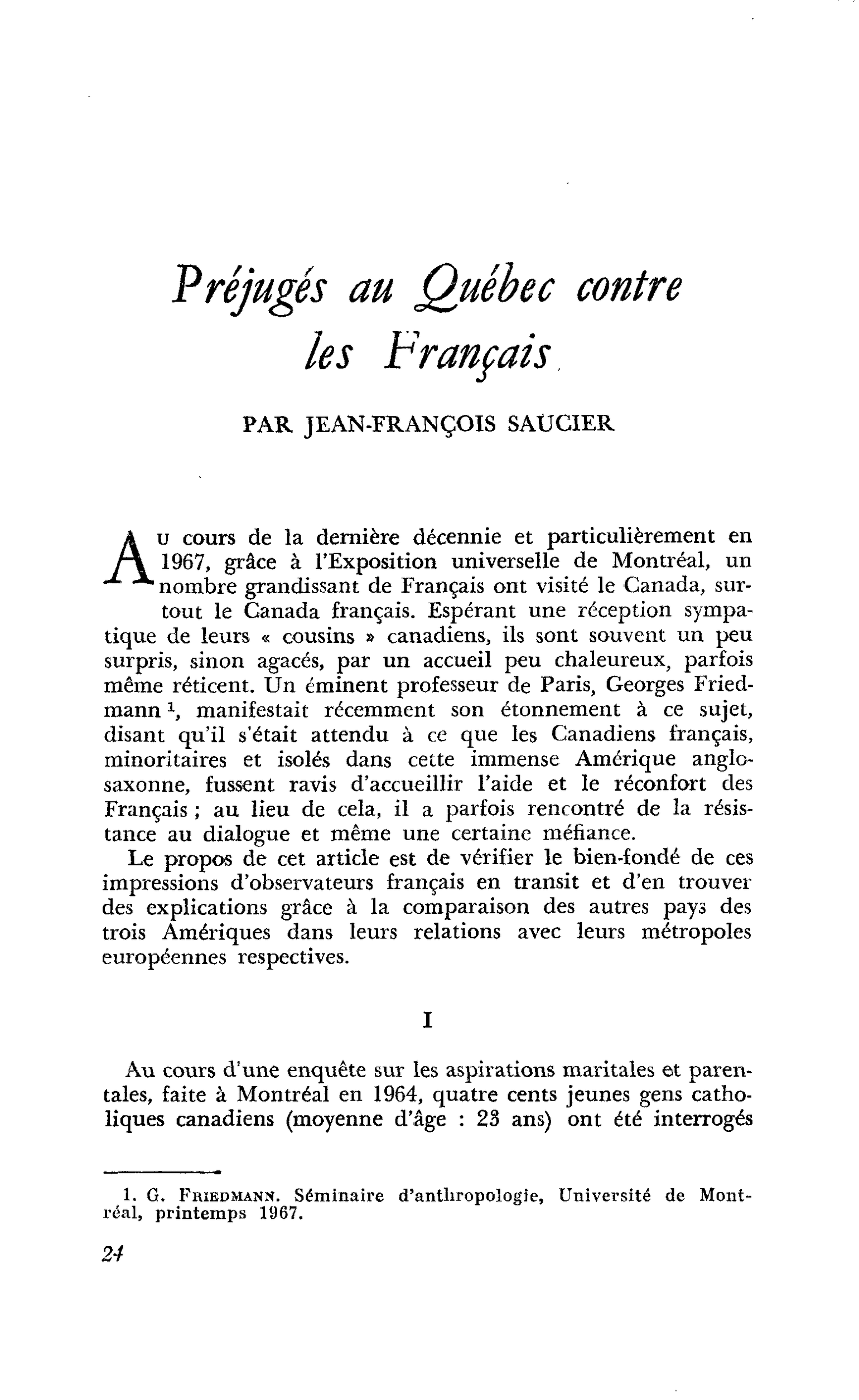 Préjugés au Québec contre les Français