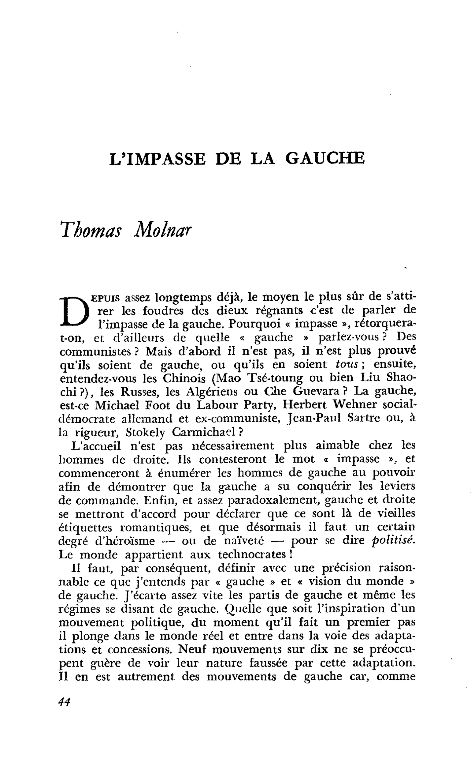 L’IMPASSE DE LA GAUCHE