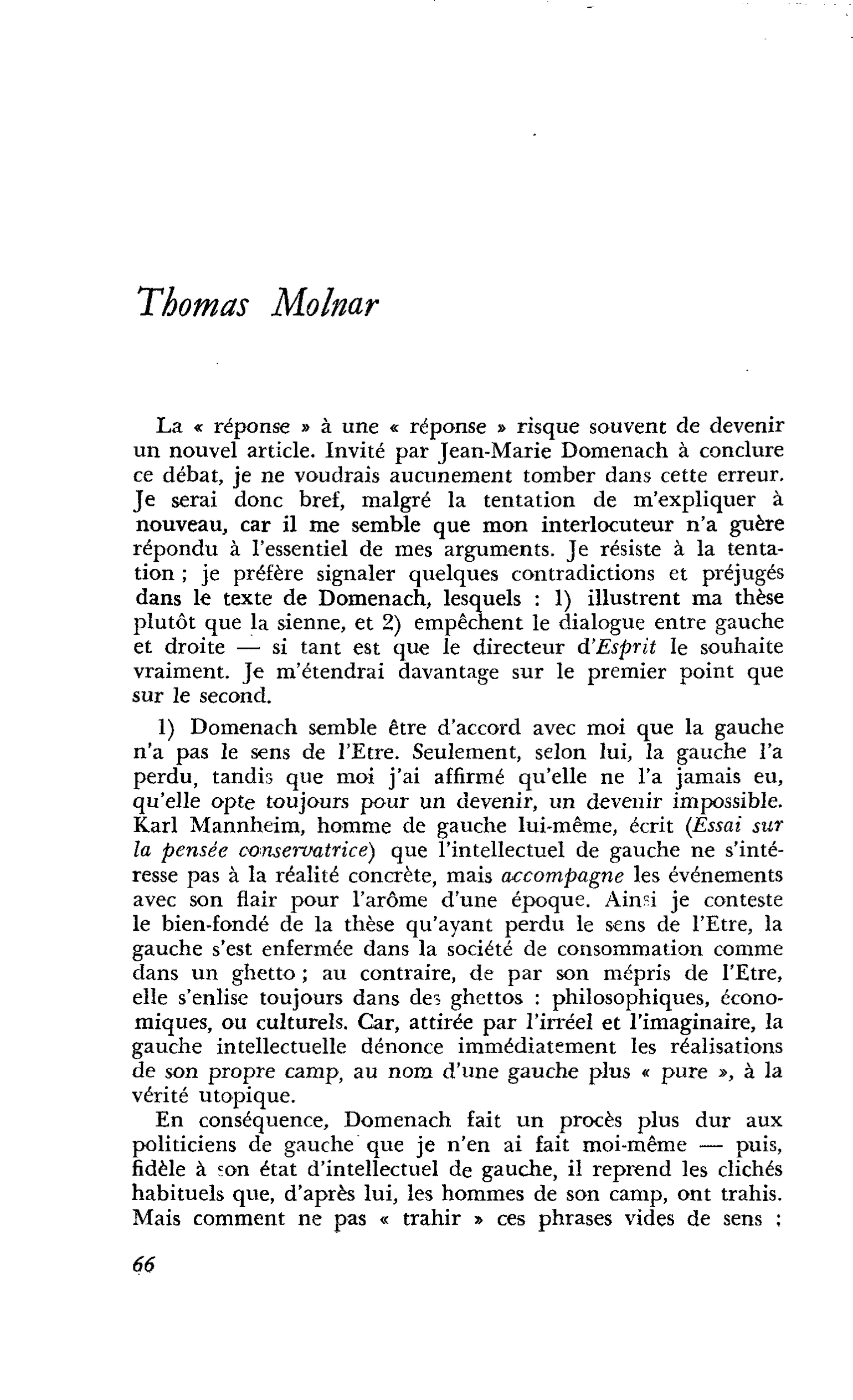 L’IMPASSE DE LA GAUCHE : Thomas Molnar