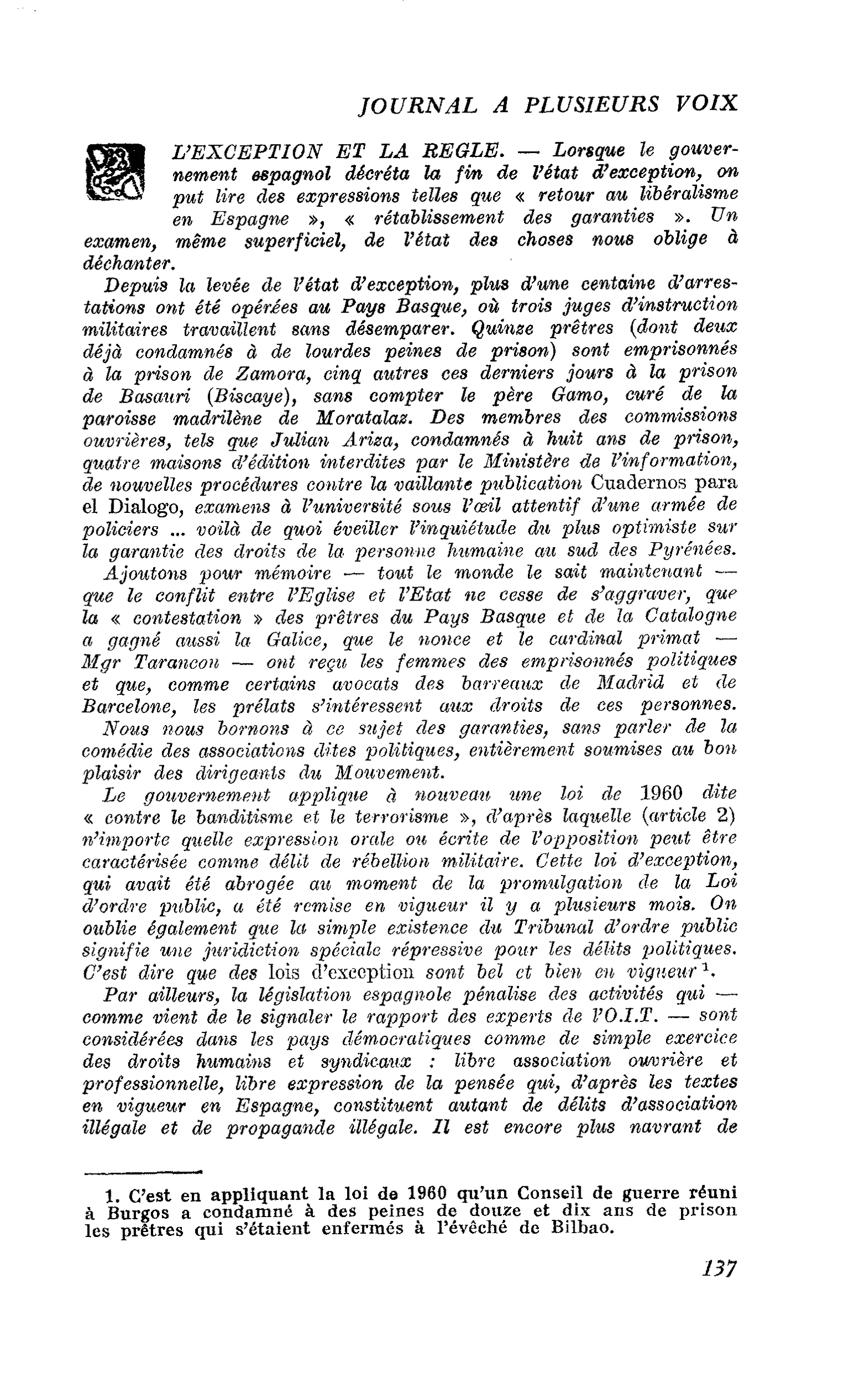 L’EXCEPTION ET LA REGLE