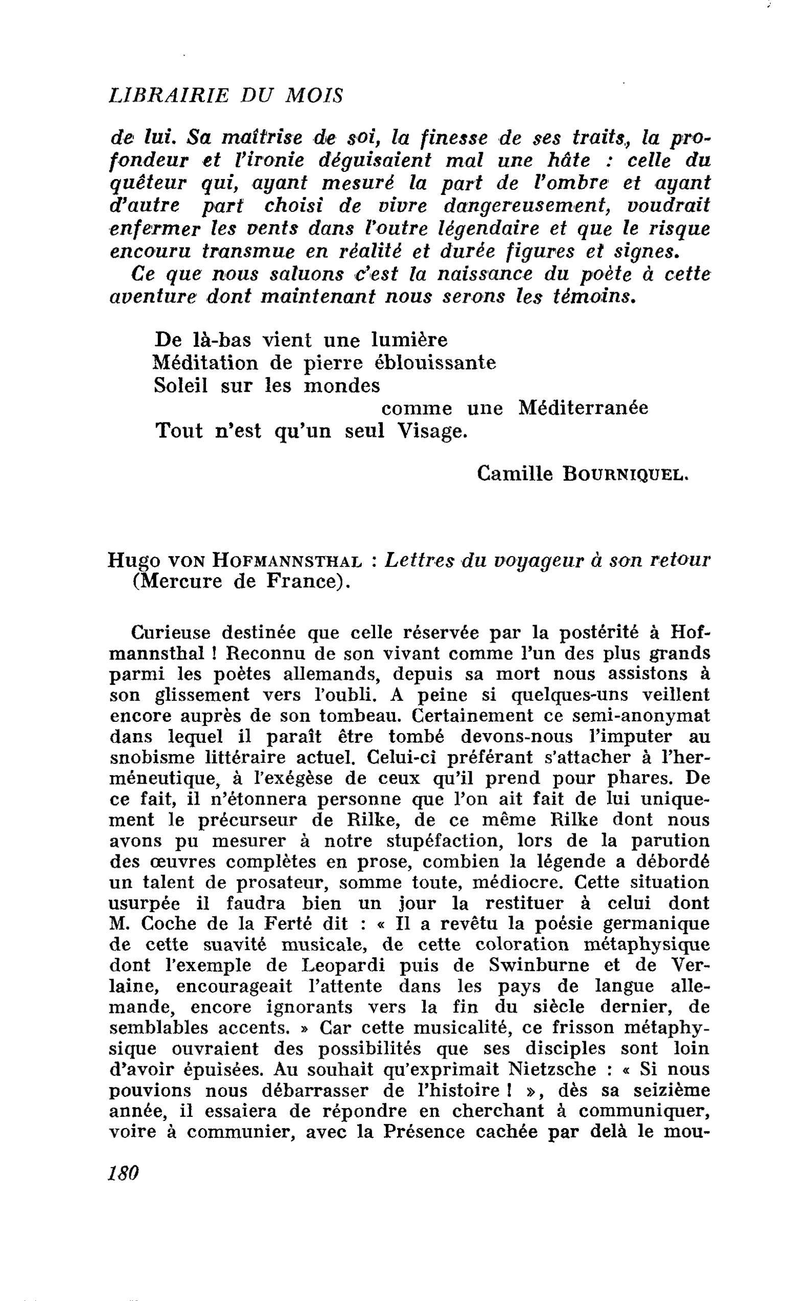 Hugo von Hofmannsthal : Lettres du voyageur à son retour