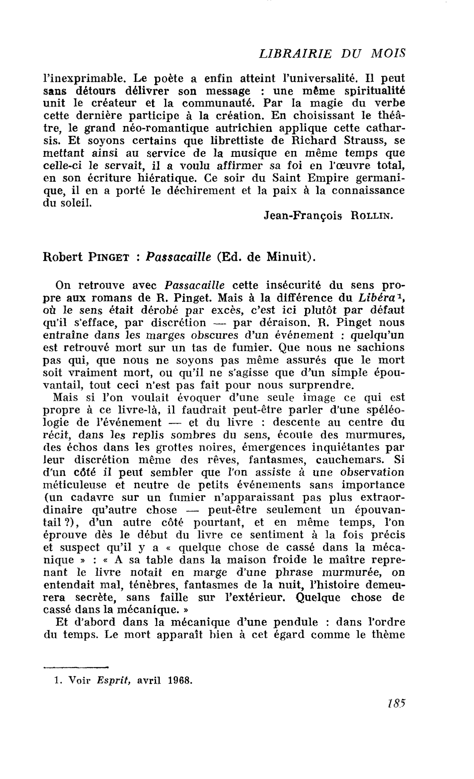 Robert Pinget : Passacaille